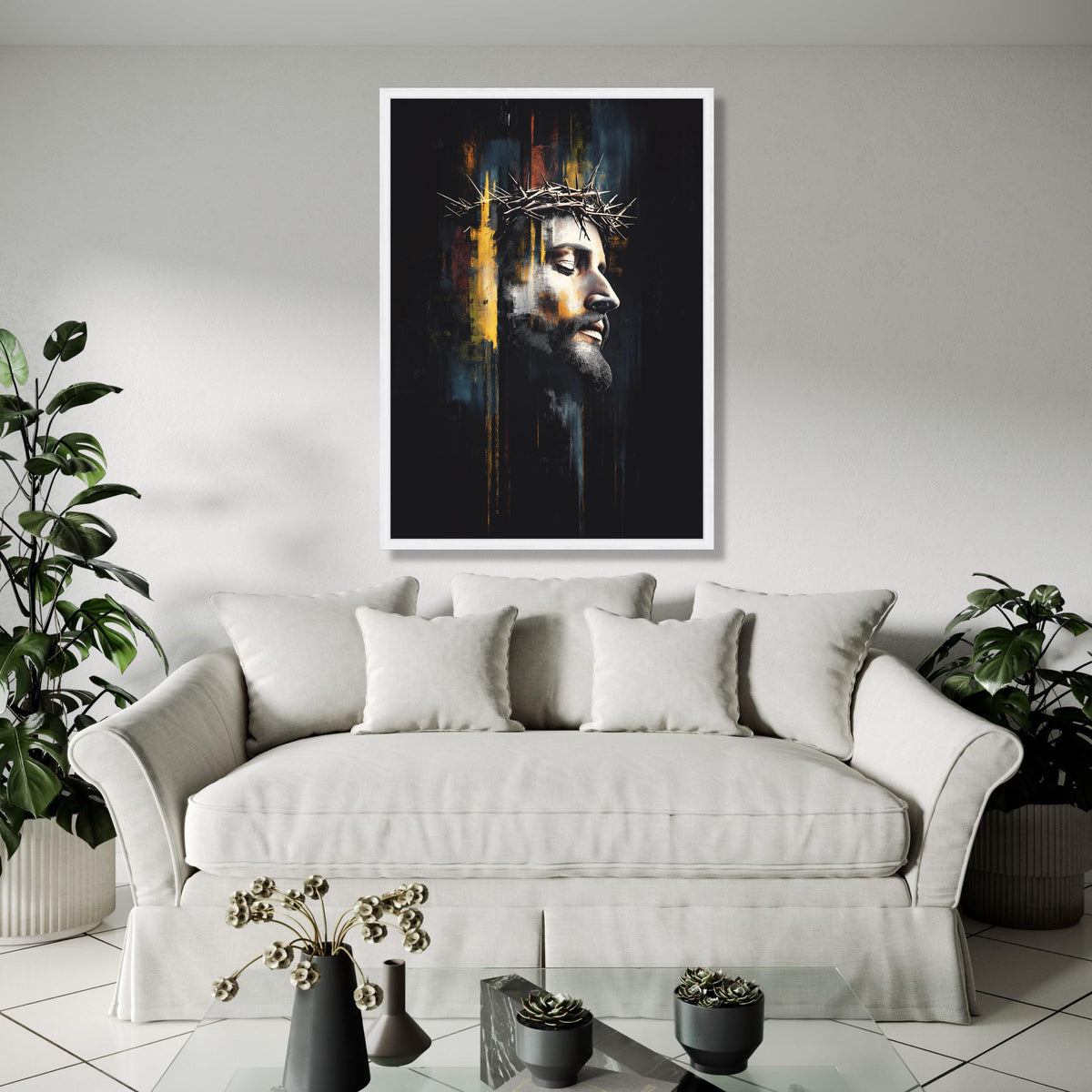 Jesus Christ Crown of Thorns Canvas, Religious Wall Art, Spiritual Portrait Painting, Modern Christian Canvas, Gift Art, Home Decor, Print