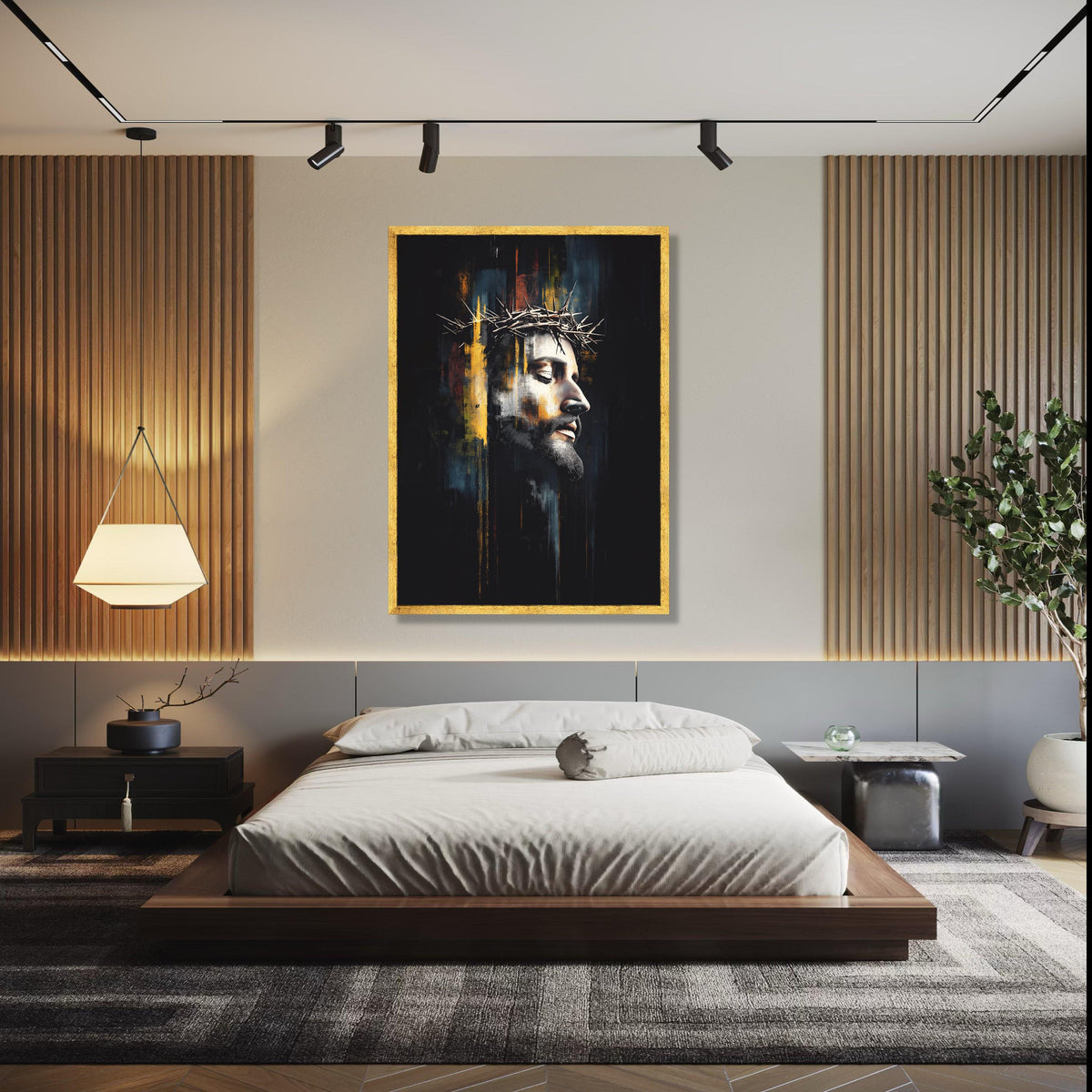 Jesus Christ Crown of Thorns Canvas, Religious Wall Art, Spiritual Portrait Painting, Modern Christian Canvas, Gift Art, Home Decor, Print
