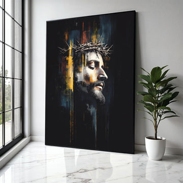 Jesus Christ Crown of Thorns Canvas, Religious Wall Art, Spiritual Portrait Painting, Modern Christian Canvas, Gift Art, Home Decor, Print