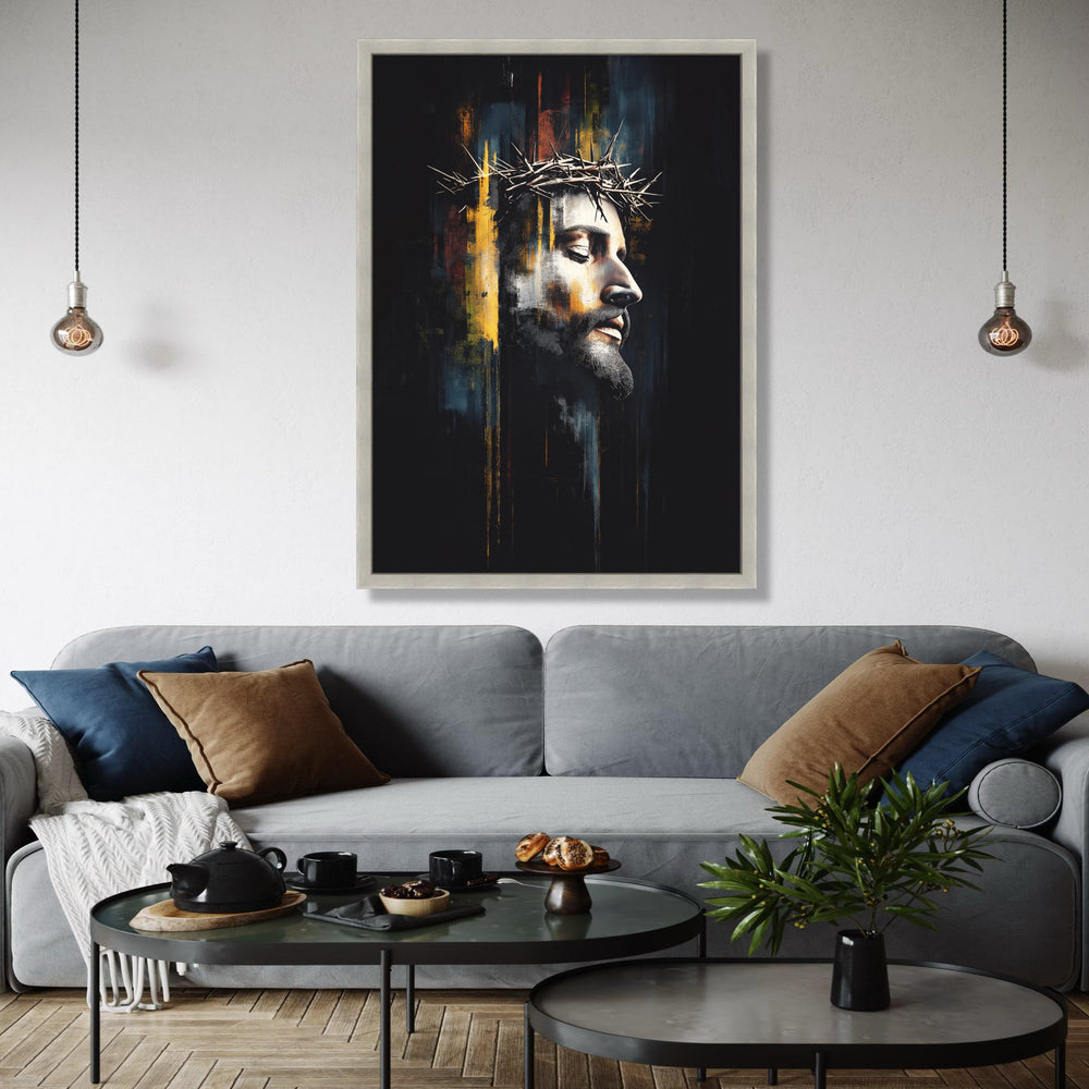 Jesus Christ Crown of Thorns Canvas, Religious Wall Art, Spiritual Portrait Painting, Modern Christian Canvas, Gift Art, Home Decor, Print