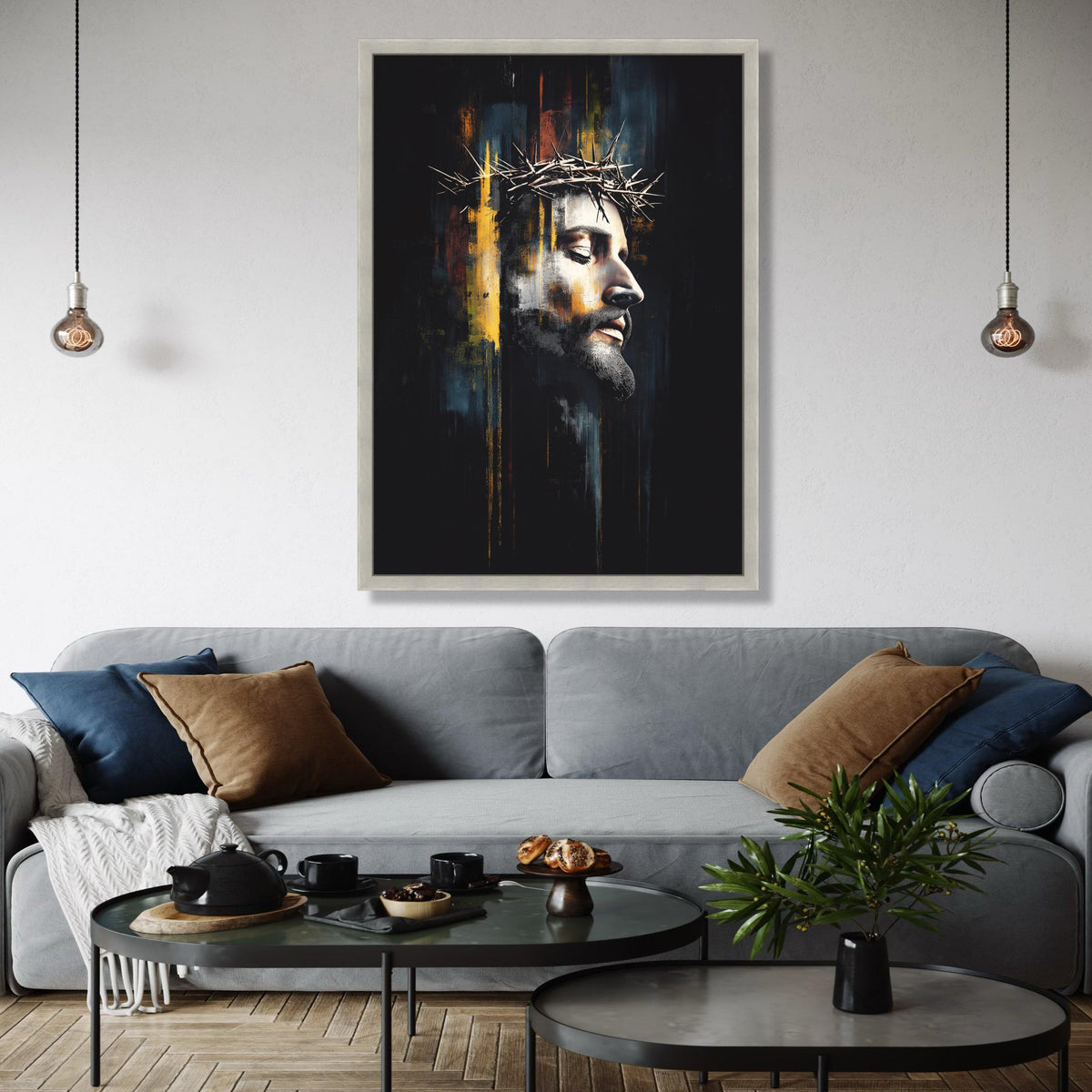 Jesus Christ Crown of Thorns Canvas, Religious Wall Art, Spiritual Portrait Painting, Modern Christian Canvas, Gift Art, Home Decor, Print