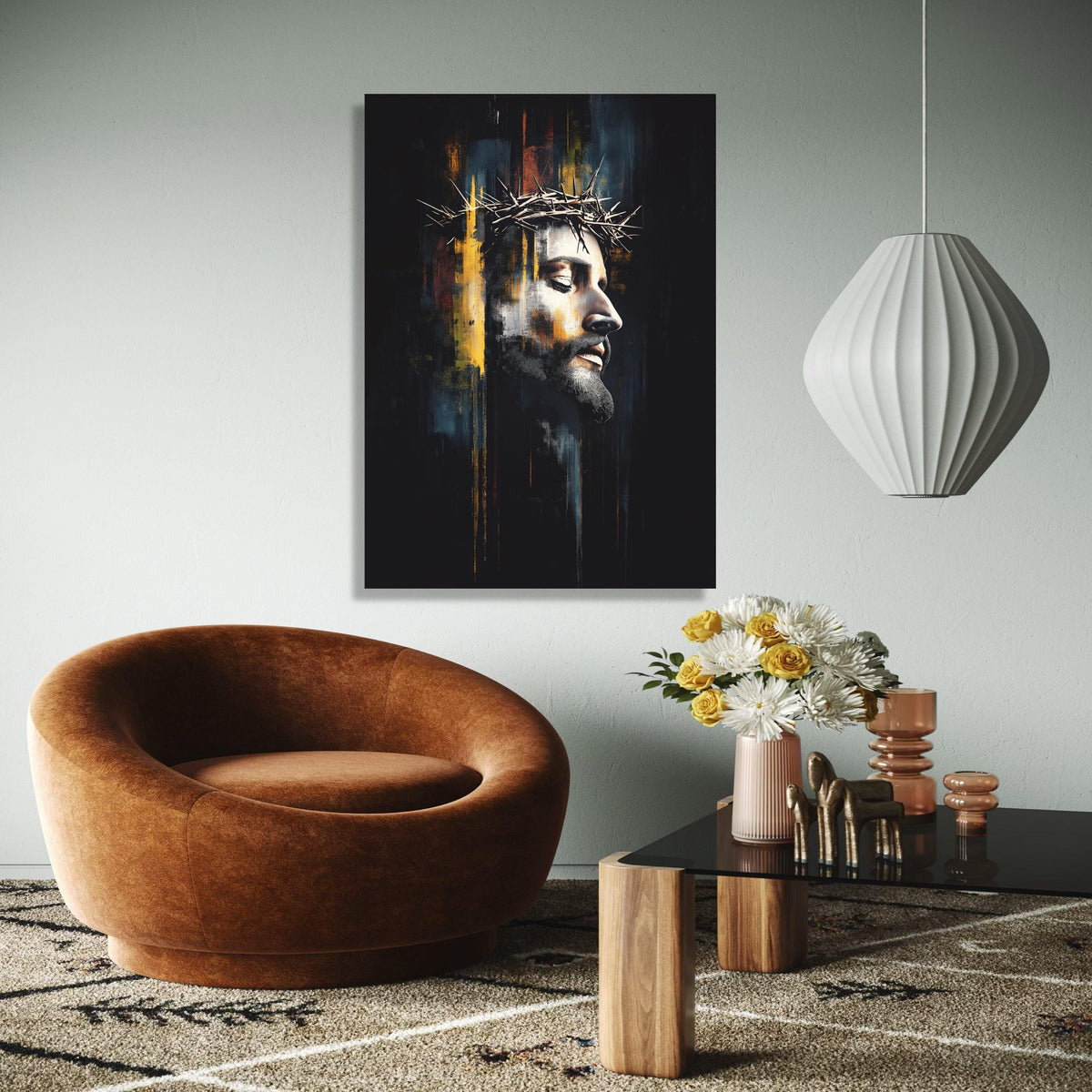 Jesus Christ Crown of Thorns Canvas, Religious Wall Art, Spiritual Portrait Painting, Modern Christian Canvas, Gift Art, Home Decor, Print