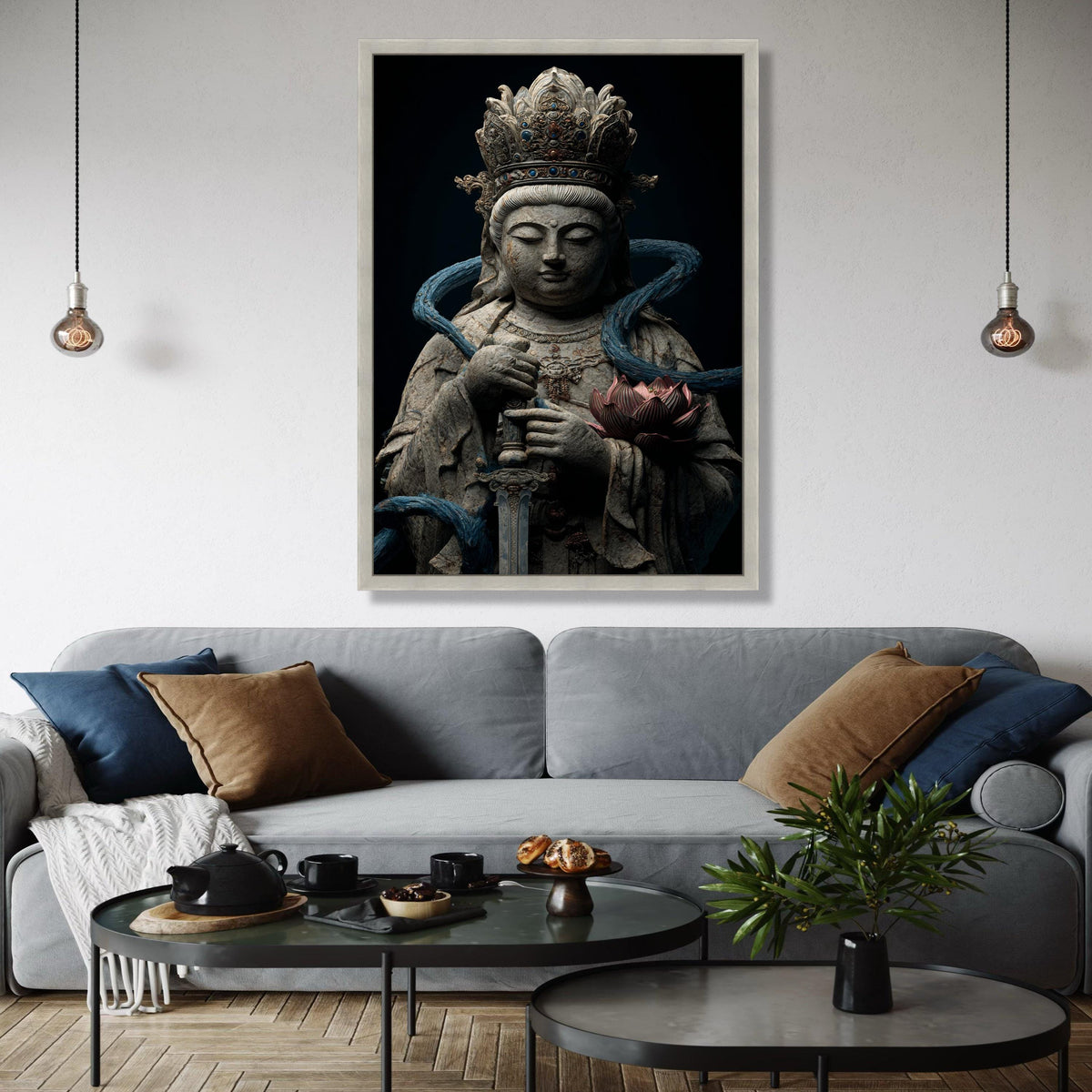 Serene Bodhisattva Statue Canvas Wall Art, Spiritual Zen Decor, Antique Asian Sculpture Print, Meditative Buddha Gift Art, Home Decor, Print