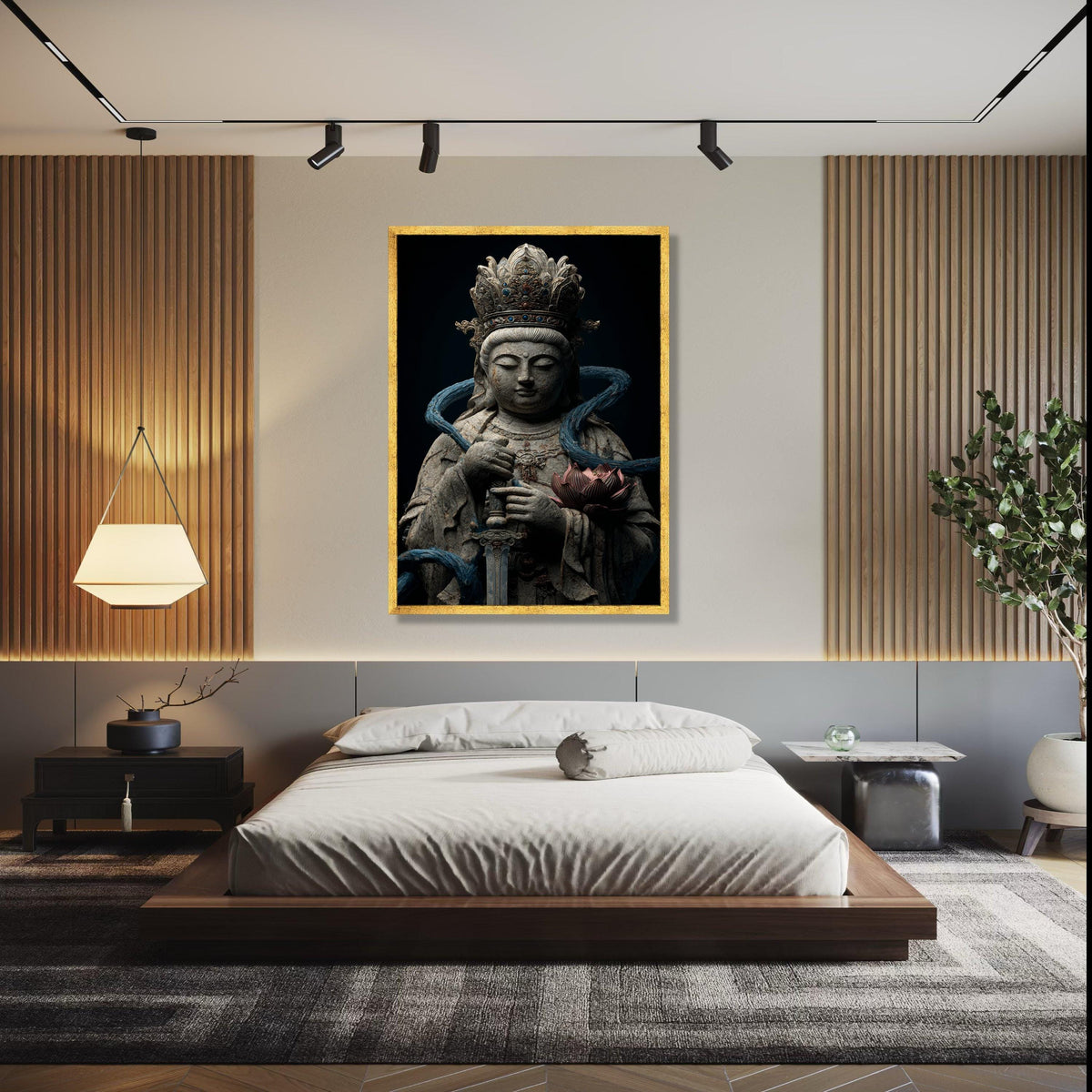 Serene Bodhisattva Statue Canvas Wall Art, Spiritual Zen Decor, Antique Asian Sculpture Print, Meditative Buddha Gift Art, Home Decor, Print