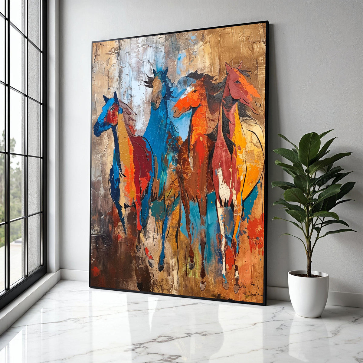 Vibrant Running Horses Canvas, Abstract Wild Horse Wall Art, Colorful Animal Painting, Modern Rustic Home Gift Art, Home Decor, Print