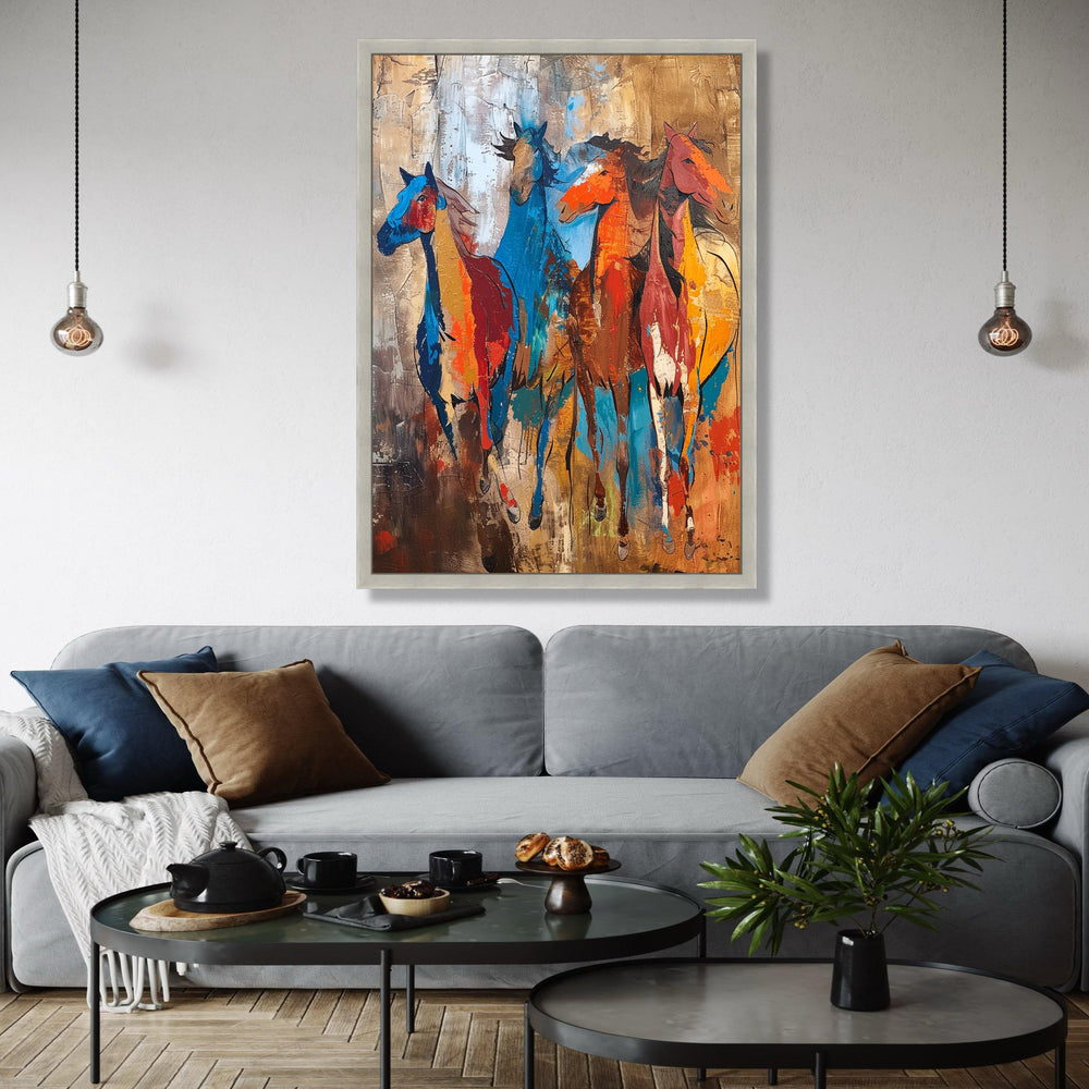 Vibrant Running Horses Canvas, Abstract Wild Horse Wall Art, Colorful Animal Painting, Modern Rustic Home Gift Art, Home Decor, Print