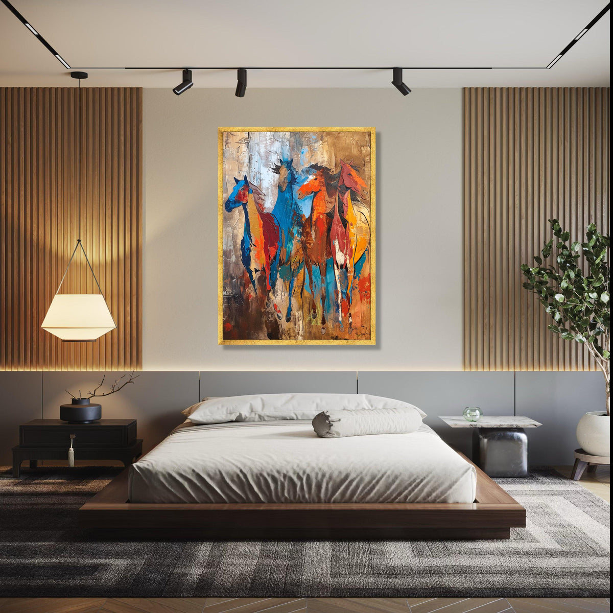 Vibrant Running Horses Canvas, Abstract Wild Horse Wall Art, Colorful Animal Painting, Modern Rustic Home Gift Art, Home Decor, Print