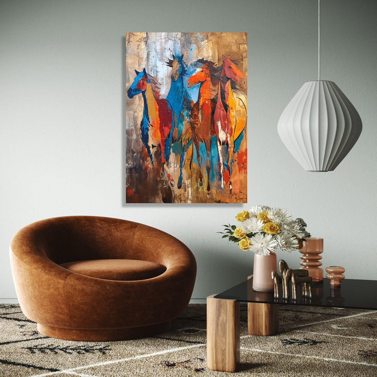Vibrant Running Horses Canvas, Abstract Wild Horse Wall Art, Colorful Animal Painting, Modern Rustic Home Gift Art, Home Decor, Print