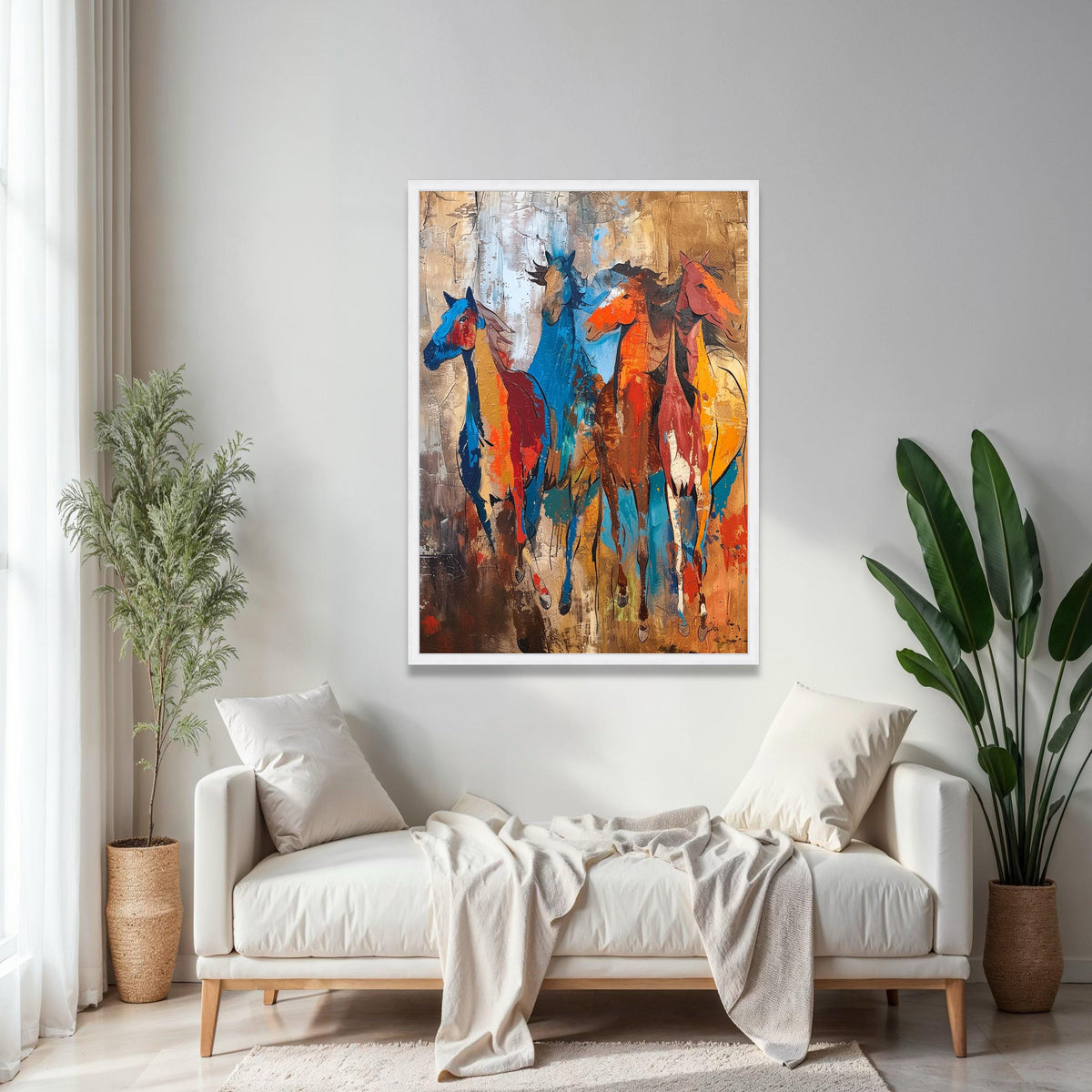 Vibrant Running Horses Canvas, Abstract Wild Horse Wall Art, Colorful Animal Painting, Modern Rustic Home Gift Art, Home Decor, Print
