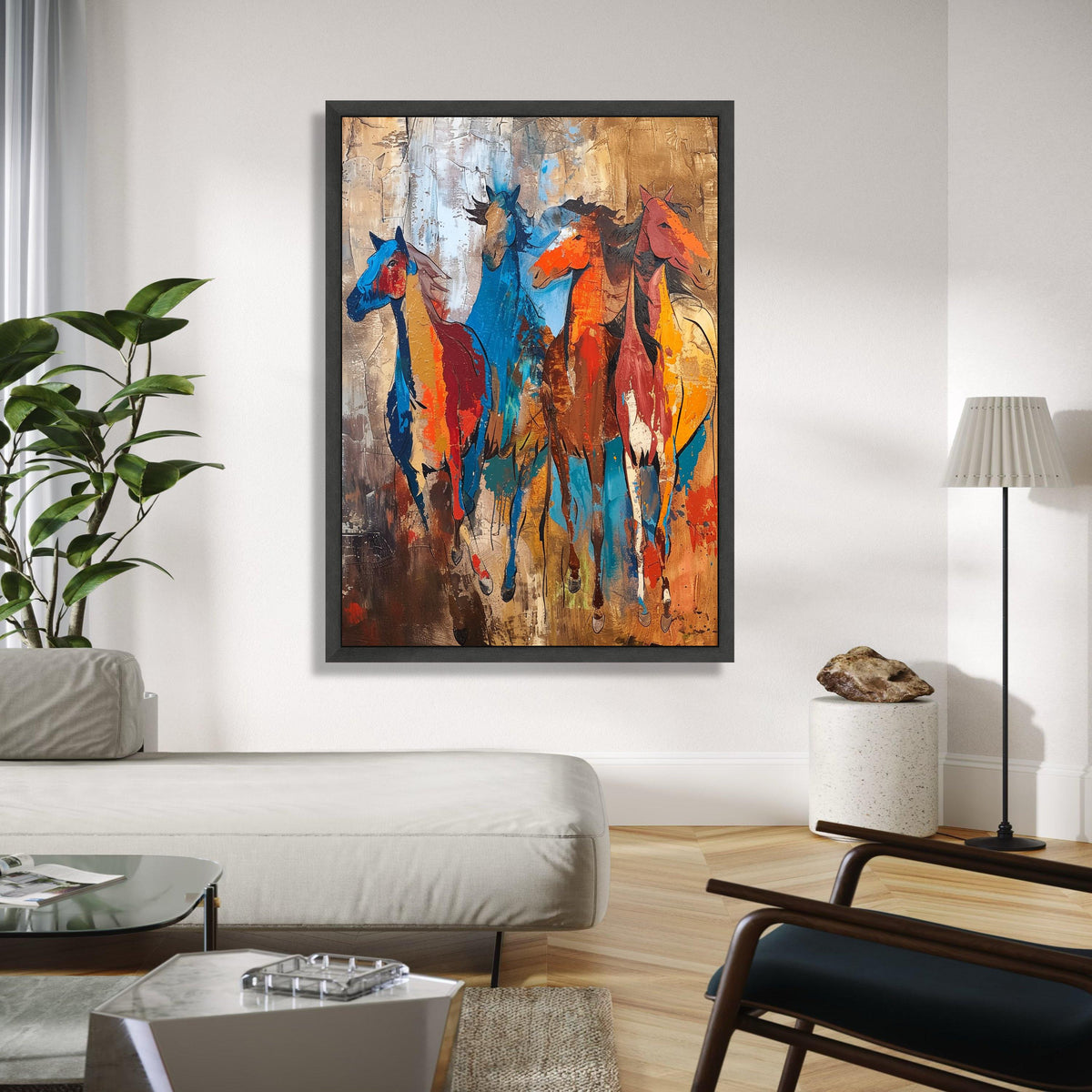Vibrant Running Horses Canvas, Abstract Wild Horse Wall Art, Colorful Animal Painting, Modern Rustic Home Gift Art, Home Decor, Print