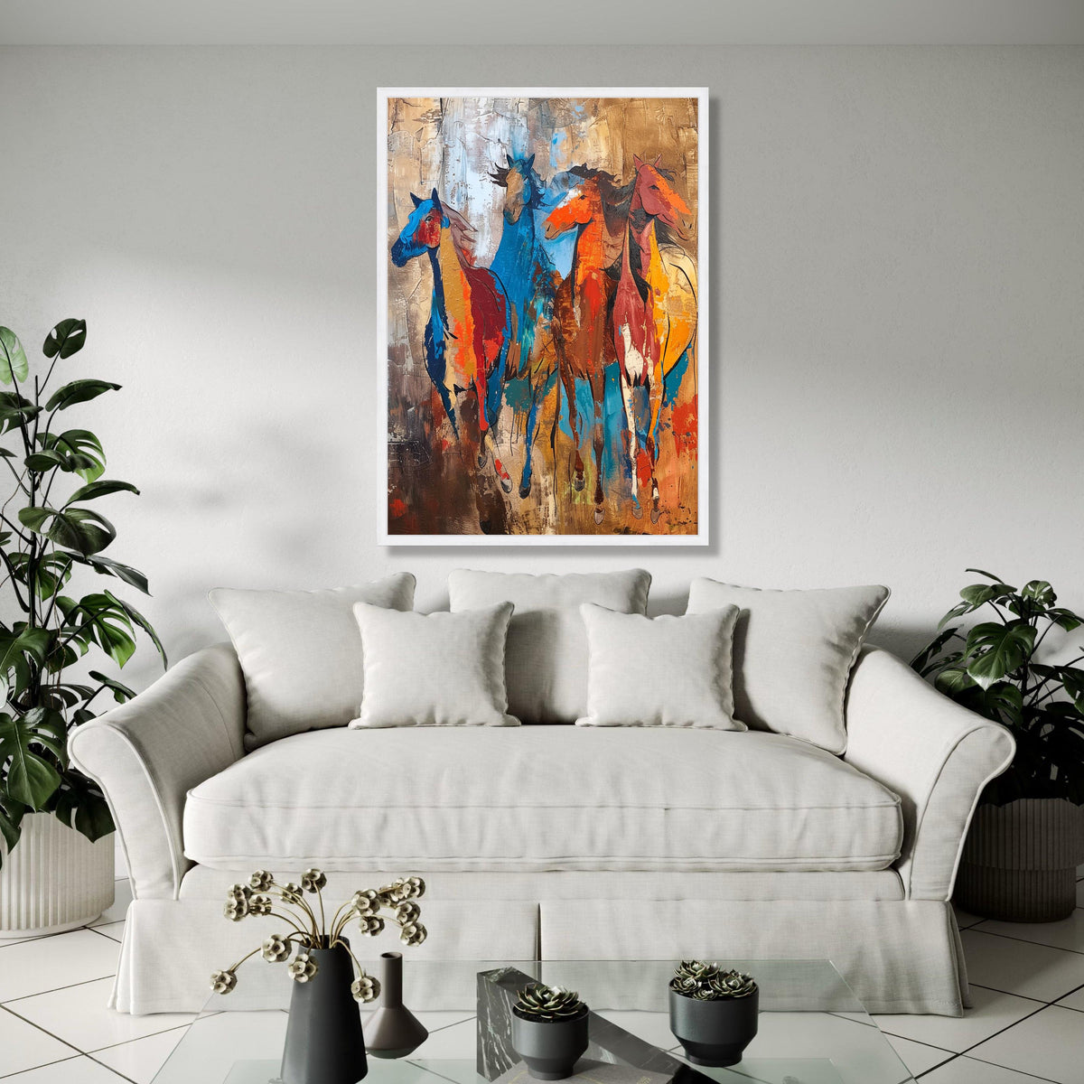 Vibrant Running Horses Canvas, Abstract Wild Horse Wall Art, Colorful Animal Painting, Modern Rustic Home Gift Art, Home Decor, Print