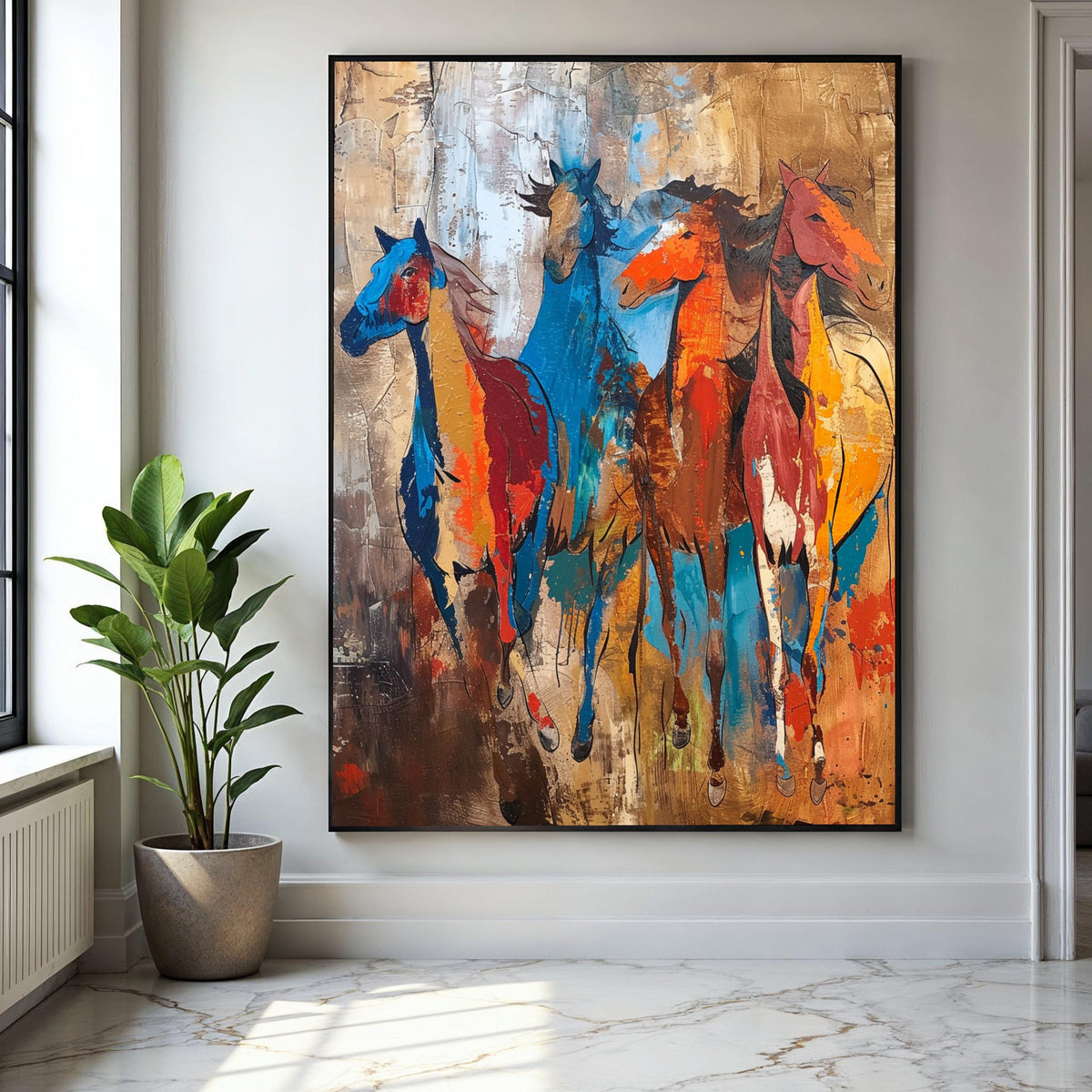 Vibrant Running Horses Canvas, Abstract Wild Horse Wall Art, Colorful Animal Painting, Modern Rustic Home Gift Art, Home Decor, Print