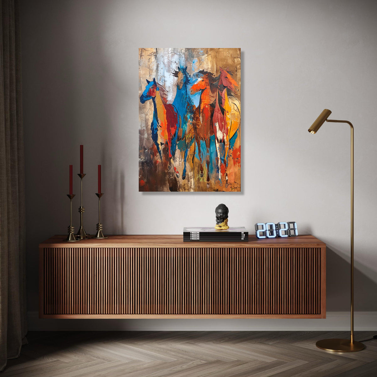 Vibrant Running Horses Canvas, Abstract Wild Horse Wall Art, Colorful Animal Painting, Modern Rustic Home Gift Art, Home Decor, Print