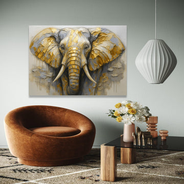 Majestic Elephant Canvas Wall Art, Gold and Gray Abstract Animal Painting, Wildlife Decor, Safari Canvas, Modern Gift Art, Home Decor, Print