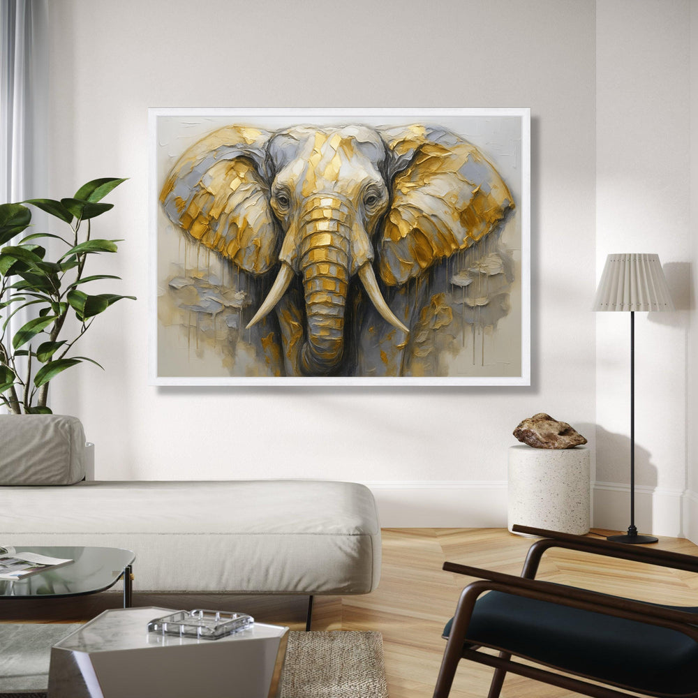 Majestic Elephant Canvas Wall Art, Gold and Gray Abstract Animal Painting, Wildlife Decor, Safari Canvas, Modern Gift Art, Home Decor, Print
