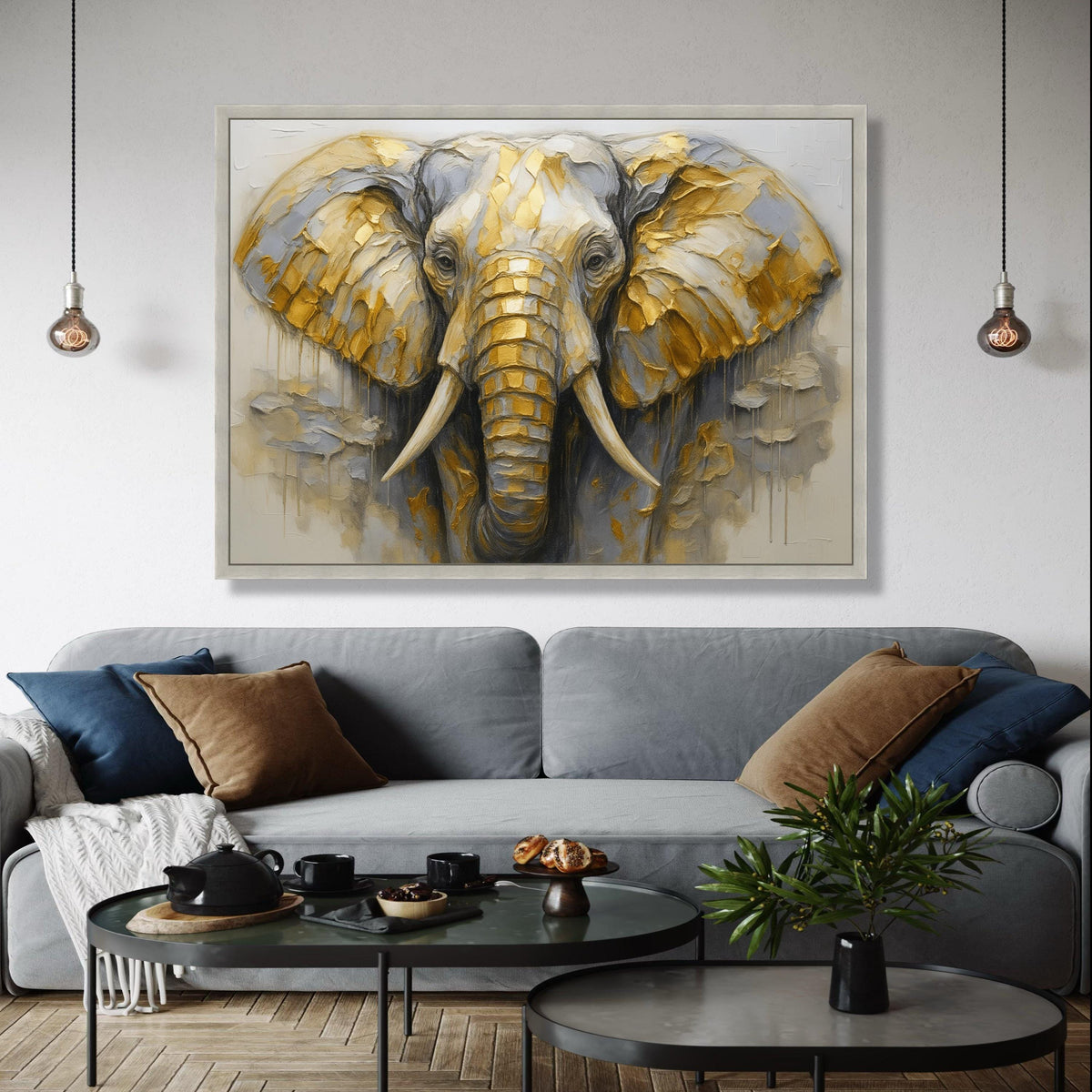 Majestic Elephant Canvas Wall Art, Gold and Gray Abstract Animal Painting, Wildlife Decor, Safari Canvas, Modern Gift Art, Home Decor, Print
