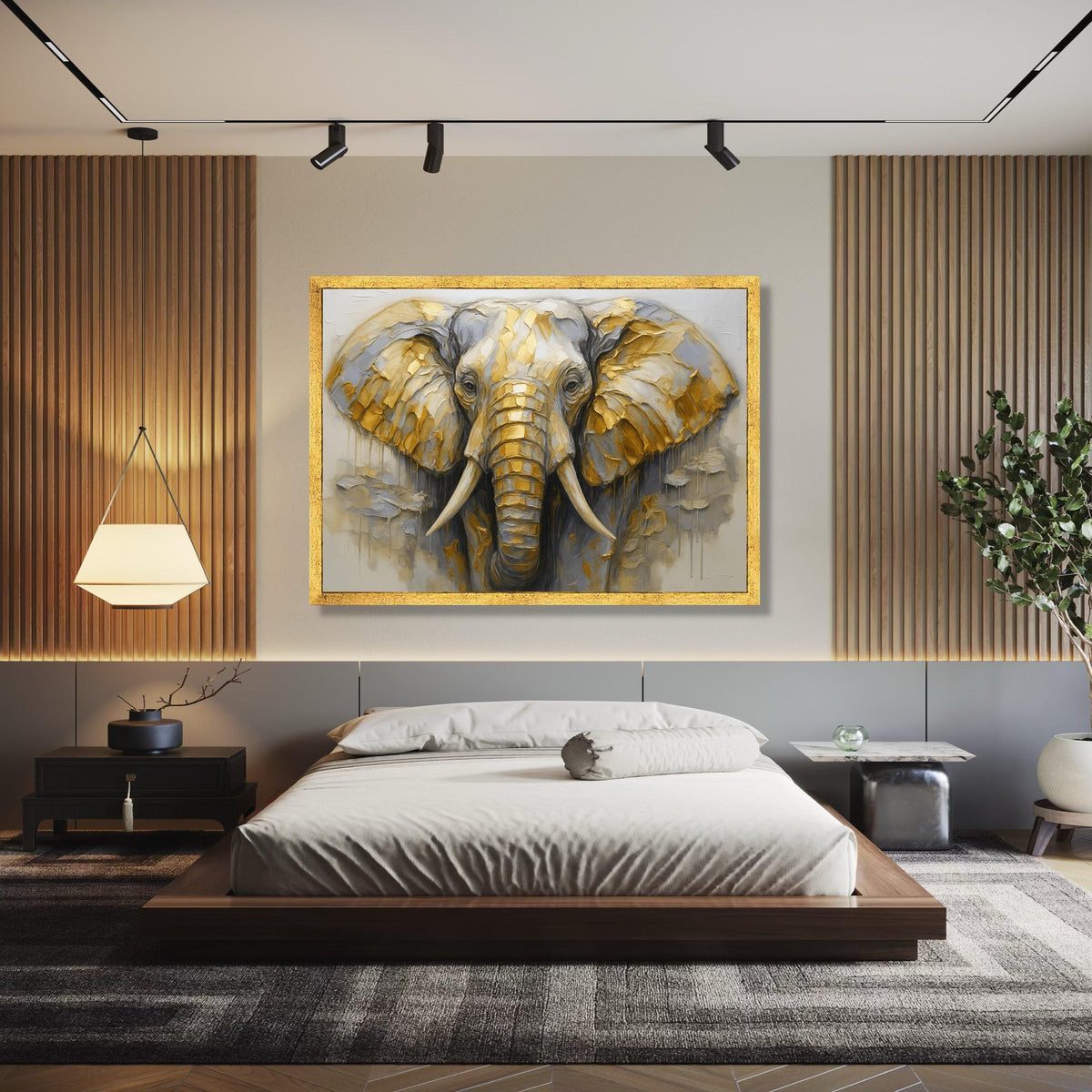 Majestic Elephant Canvas Wall Art, Gold and Gray Abstract Animal Painting, Wildlife Decor, Safari Canvas, Modern Gift Art, Home Decor, Print
