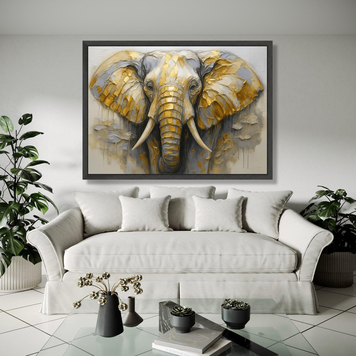 Majestic Elephant Canvas Wall Art, Gold and Gray Abstract Animal Painting, Wildlife Decor, Safari Canvas, Modern Gift Art, Home Decor, Print