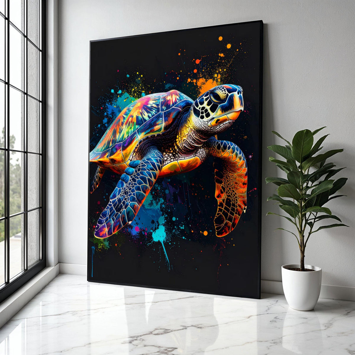 Vibrant Sea Turtle Canvas Wall Art, Colorful Ocean Animal Painting, Modern Marine Life Decor, Abstract Splash Gift Art, Home Decor, Print