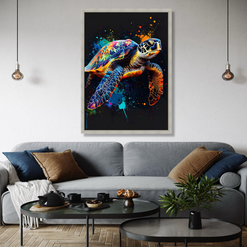 Vibrant Sea Turtle Canvas Wall Art, Colorful Ocean Animal Painting, Modern Marine Life Decor, Abstract Splash Gift Art, Home Decor, Print
