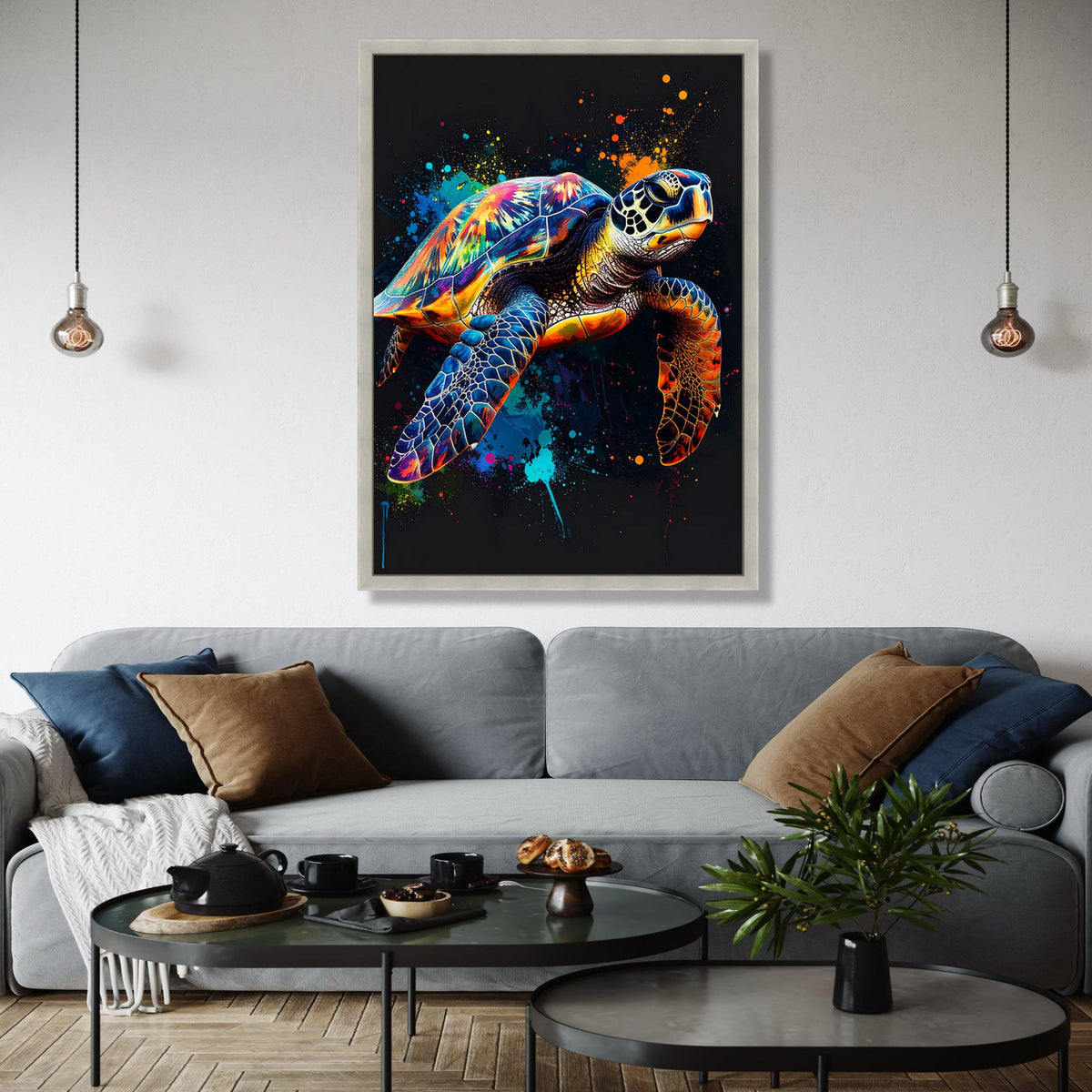 Vibrant Sea Turtle Canvas Wall Art, Colorful Ocean Animal Painting, Modern Marine Life Decor, Abstract Splash Gift Art, Home Decor, Print