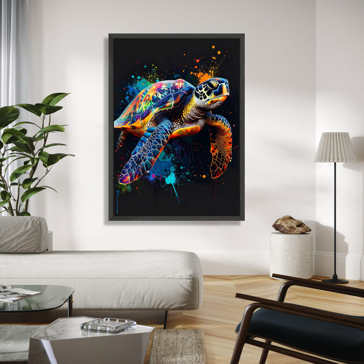 Vibrant Sea Turtle Canvas Wall Art, Colorful Ocean Animal Painting, Modern Marine Life Decor, Abstract Splash Gift Art, Home Decor, Print