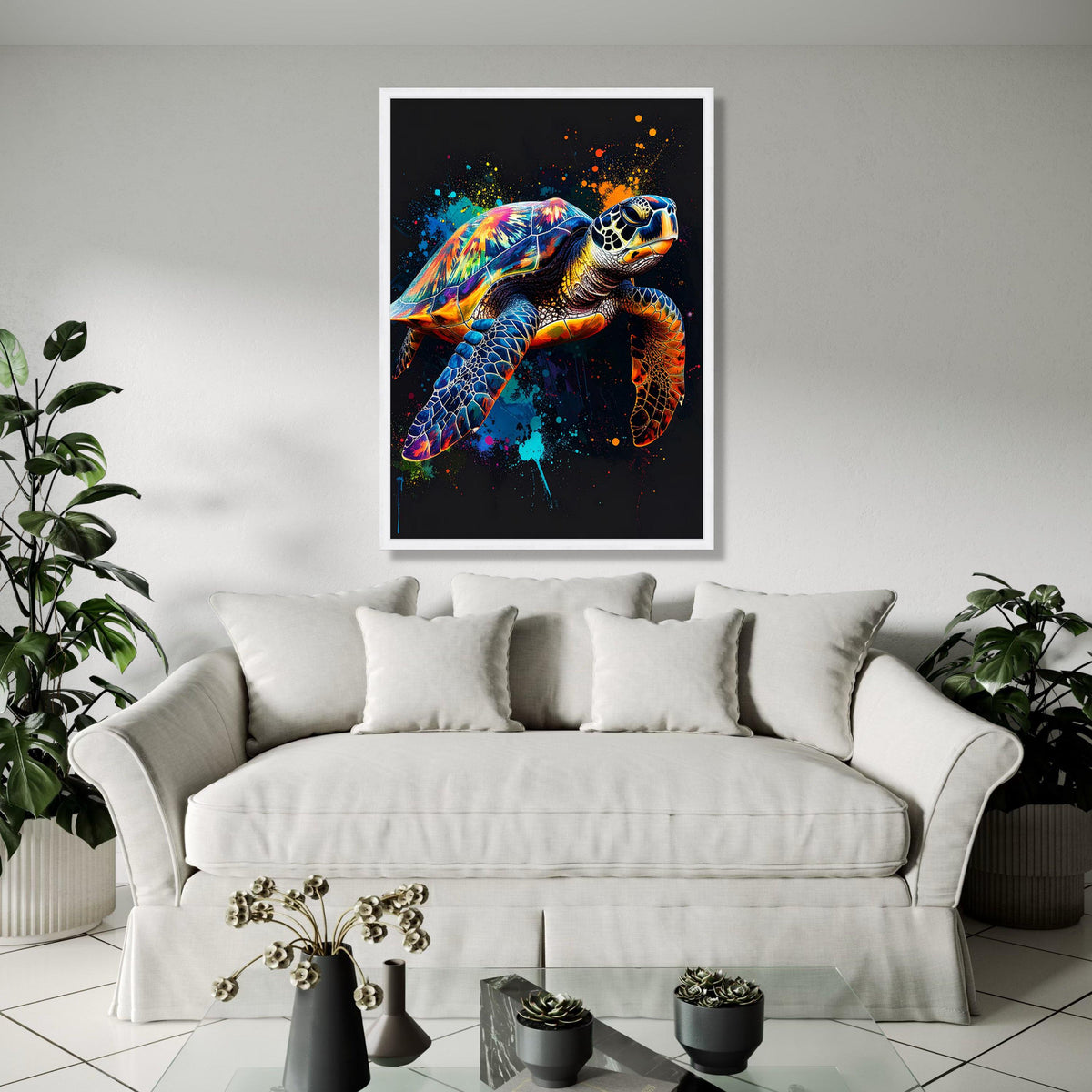 Vibrant Sea Turtle Canvas Wall Art, Colorful Ocean Animal Painting, Modern Marine Life Decor, Abstract Splash Gift Art, Home Decor, Print