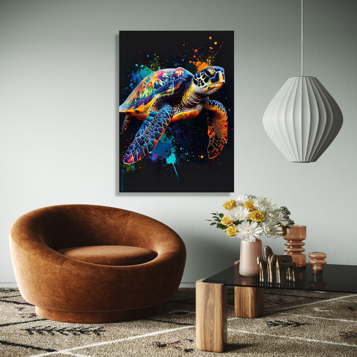 Vibrant Sea Turtle Canvas Wall Art, Colorful Ocean Animal Painting, Modern Marine Life Decor, Abstract Splash Gift Art, Home Decor, Print