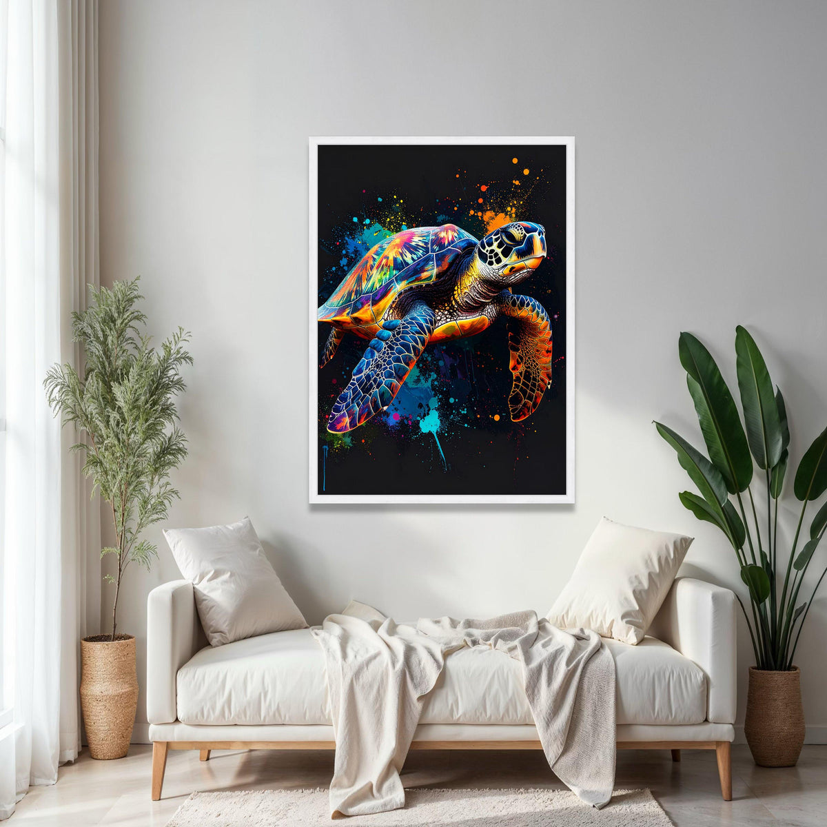 Vibrant Sea Turtle Canvas Wall Art, Colorful Ocean Animal Painting, Modern Marine Life Decor, Abstract Splash Gift Art, Home Decor, Print