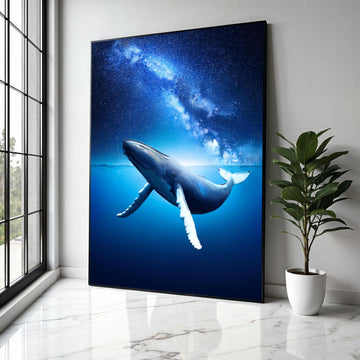 Majestic Blue Whale Ocean Canvas, Underwater Sea Life Art, Starry Night Sky Wall Decor, Marine Wildlife Canvas Gift Art, Home Decor, Print