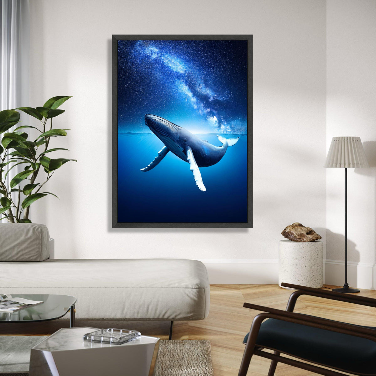 Majestic Blue Whale Ocean Canvas, Underwater Sea Life Art, Starry Night Sky Wall Decor, Marine Wildlife Canvas Gift Art, Home Decor, Print