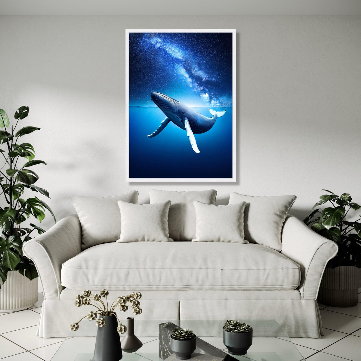 Majestic Blue Whale Ocean Canvas, Underwater Sea Life Art, Starry Night Sky Wall Decor, Marine Wildlife Canvas Gift Art, Home Decor, Print