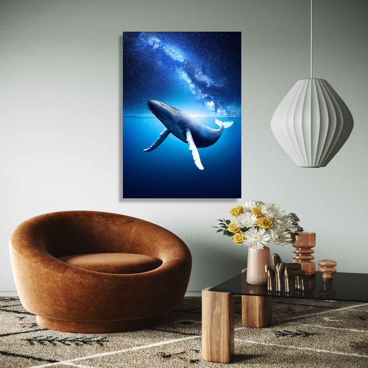 Majestic Blue Whale Ocean Canvas, Underwater Sea Life Art, Starry Night Sky Wall Decor, Marine Wildlife Canvas Gift Art, Home Decor, Print