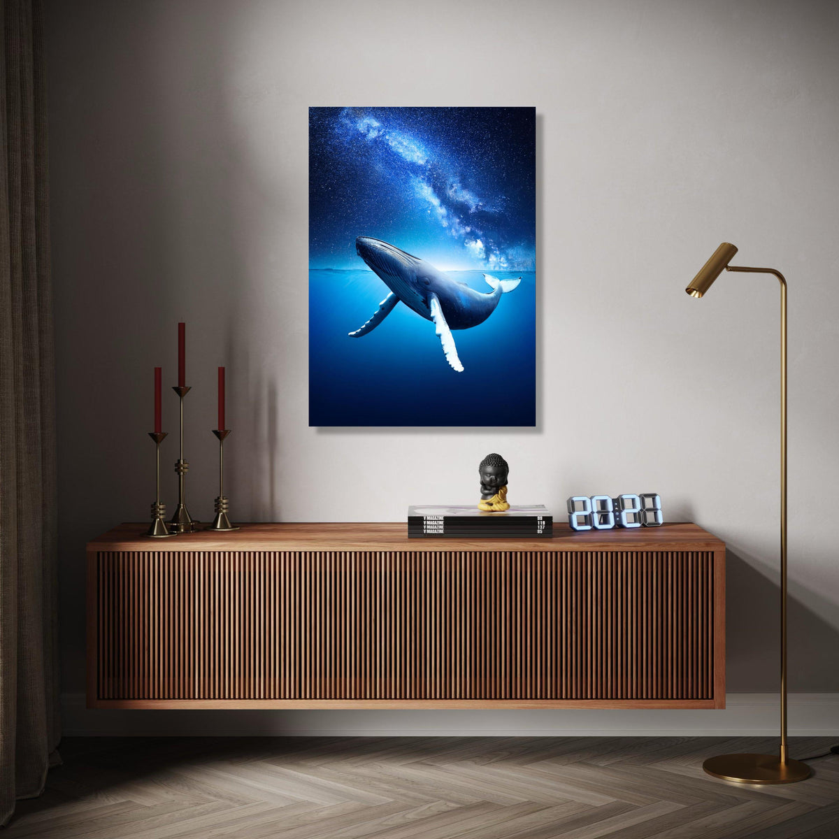 Majestic Blue Whale Ocean Canvas, Underwater Sea Life Art, Starry Night Sky Wall Decor, Marine Wildlife Canvas Gift Art, Home Decor, Print