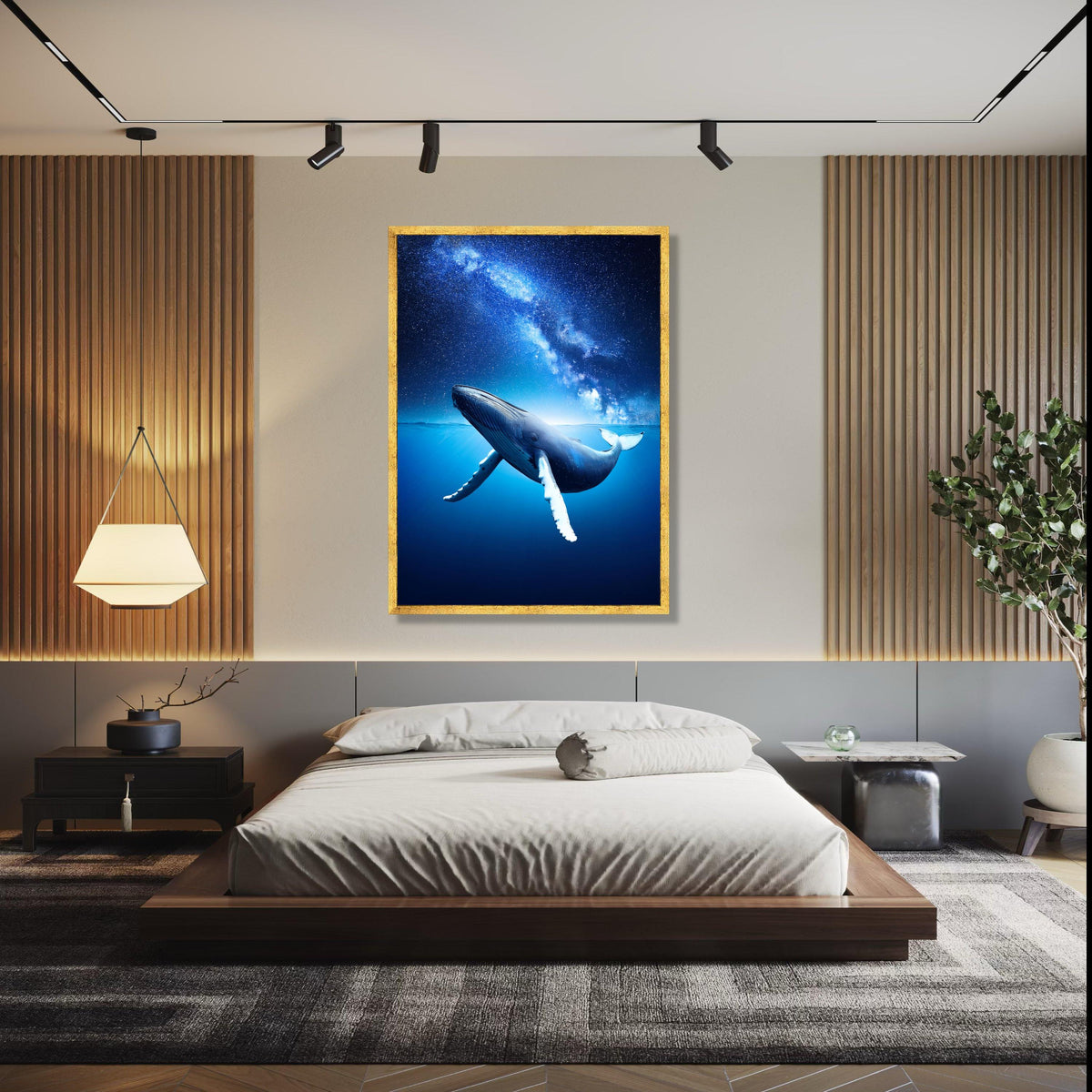 Majestic Blue Whale Ocean Canvas, Underwater Sea Life Art, Starry Night Sky Wall Decor, Marine Wildlife Canvas Gift Art, Home Decor, Print