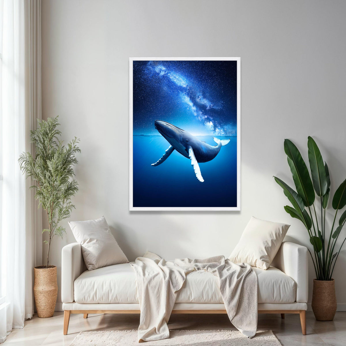 Majestic Blue Whale Ocean Canvas, Underwater Sea Life Art, Starry Night Sky Wall Decor, Marine Wildlife Canvas Gift Art, Home Decor, Print
