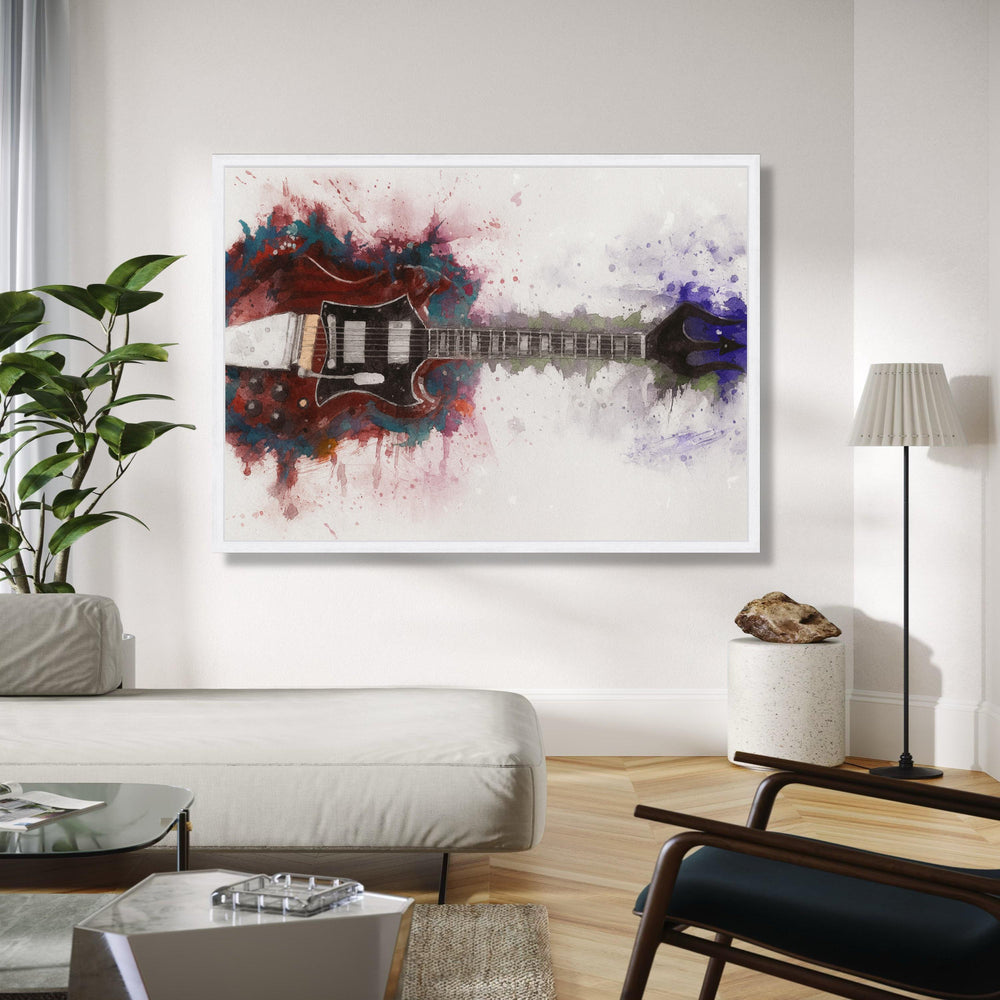 Electric Guitar Watercolor Art, Rock Music Canvas, Abstract Instrument Painting, Modern Wall Decor, Colorful Gift Art, Home Decor, Print