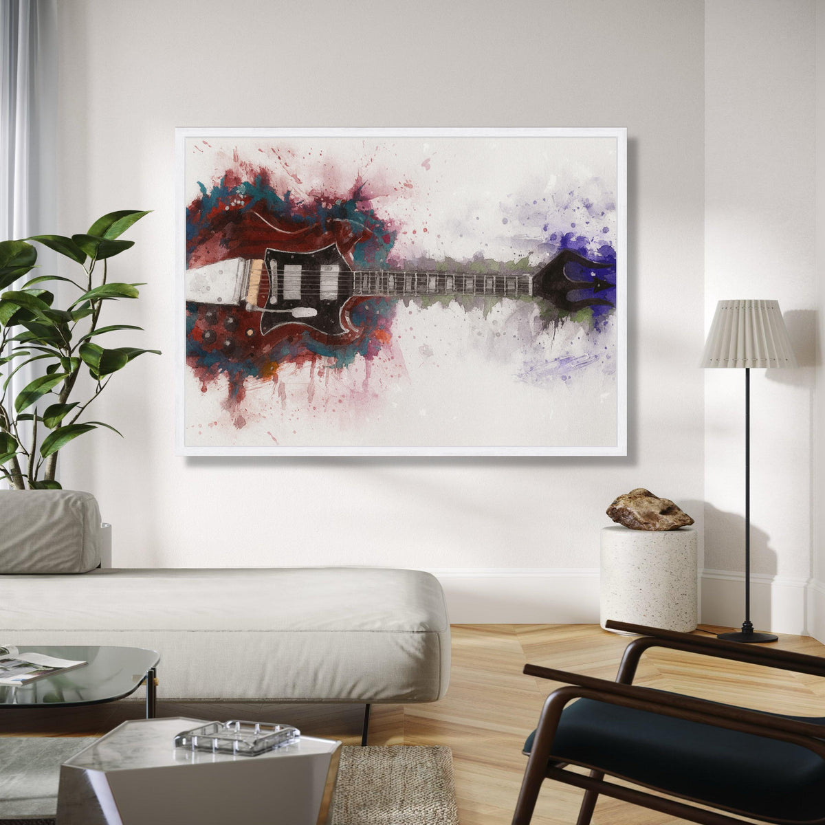 Electric Guitar Watercolor Art, Rock Music Canvas, Abstract Instrument Painting, Modern Wall Decor, Colorful Gift Art, Home Decor, Print