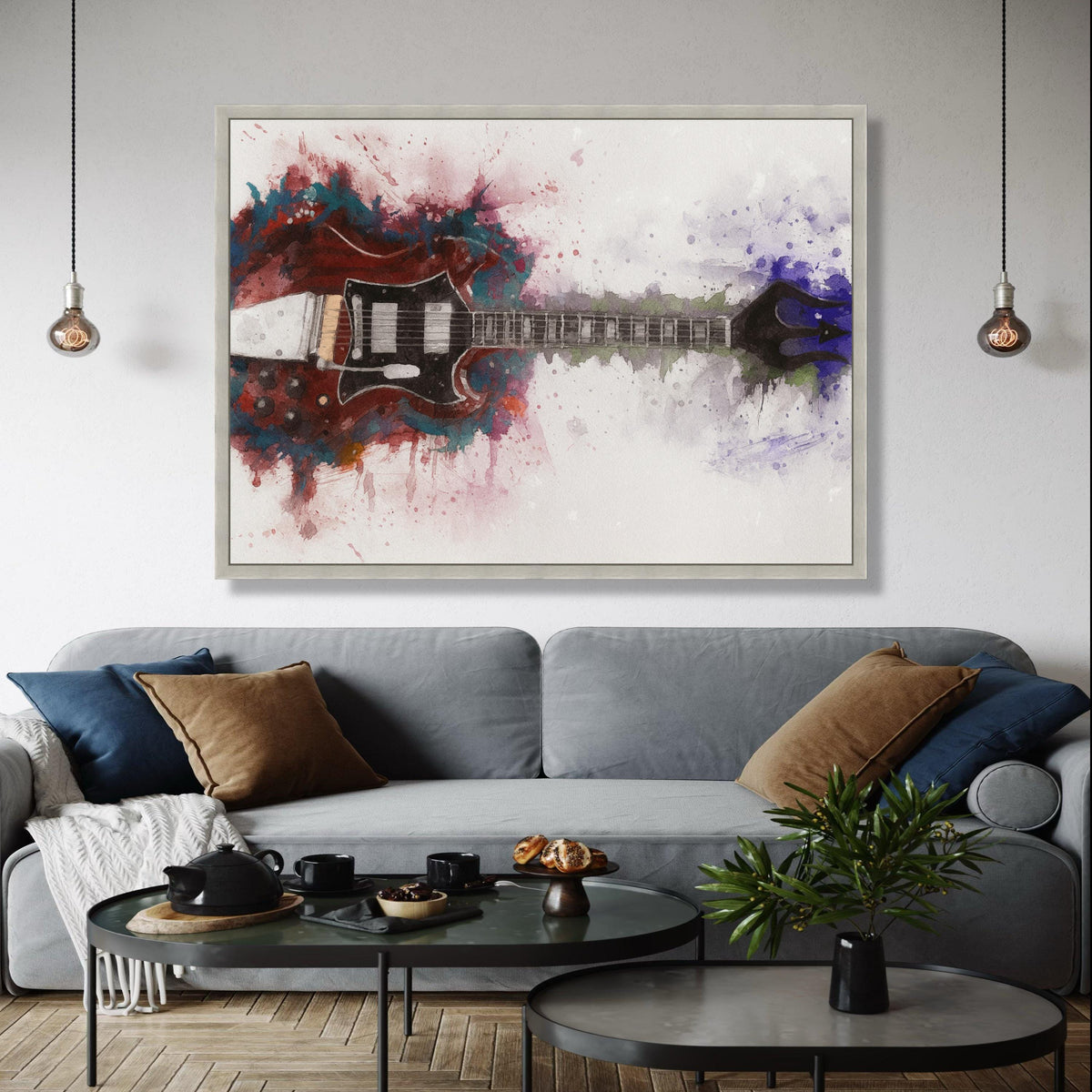 Electric Guitar Watercolor Art, Rock Music Canvas, Abstract Instrument Painting, Modern Wall Decor, Colorful Gift Art, Home Decor, Print