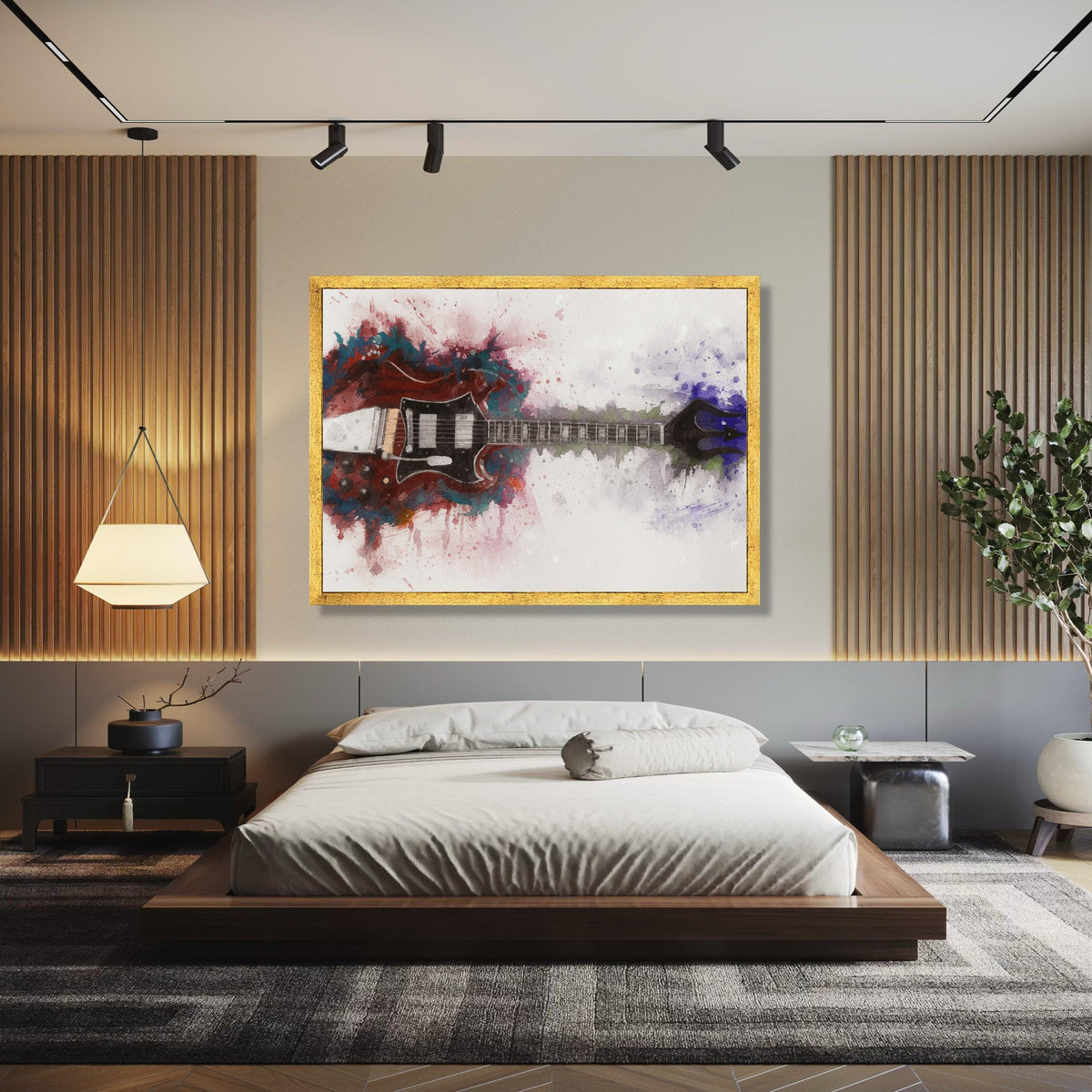 Electric Guitar Watercolor Art, Rock Music Canvas, Abstract Instrument Painting, Modern Wall Decor, Colorful Gift Art, Home Decor, Print