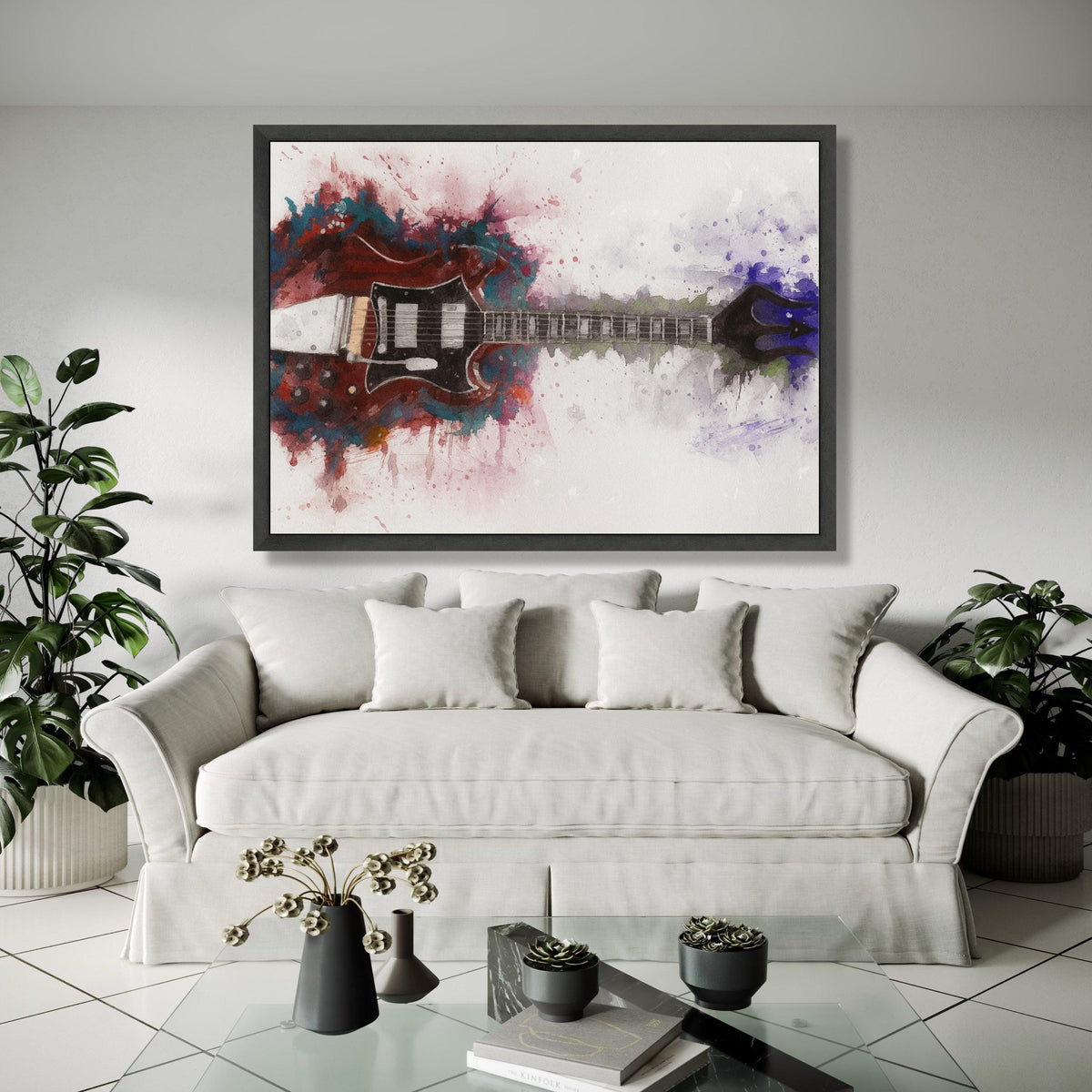 Electric Guitar Watercolor Art, Rock Music Canvas, Abstract Instrument Painting, Modern Wall Decor, Colorful Gift Art, Home Decor, Print