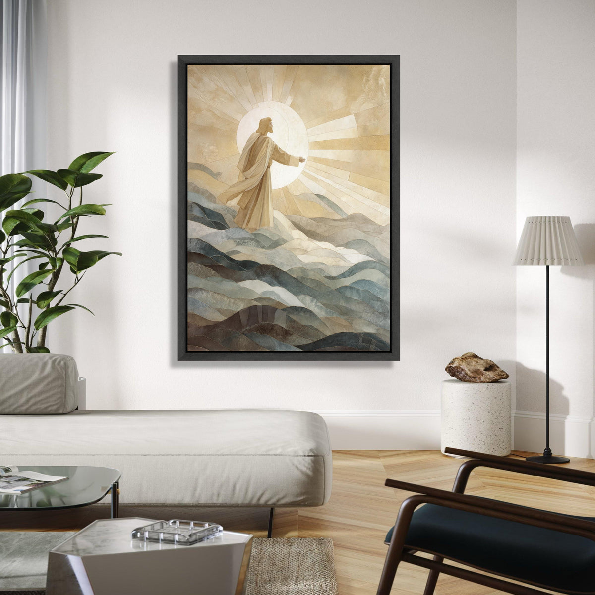 Inspirational Jesus Figure Canvas, Religious Wall Art, Spiritual Sun Rays Canvas, Sacred Home Decoration, Gift Art, Home Decor, Print