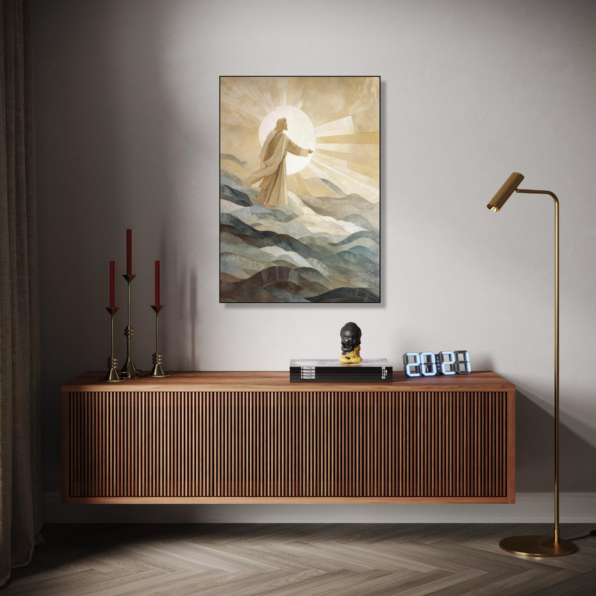 Inspirational Jesus Figure Canvas, Religious Wall Art, Spiritual Sun Rays Canvas, Sacred Home Decoration, Gift Art, Home Decor, Print