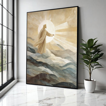 Inspirational Jesus Figure Canvas, Religious Wall Art, Spiritual Sun Rays Canvas, Sacred Home Decoration, Gift Art, Home Decor, Print