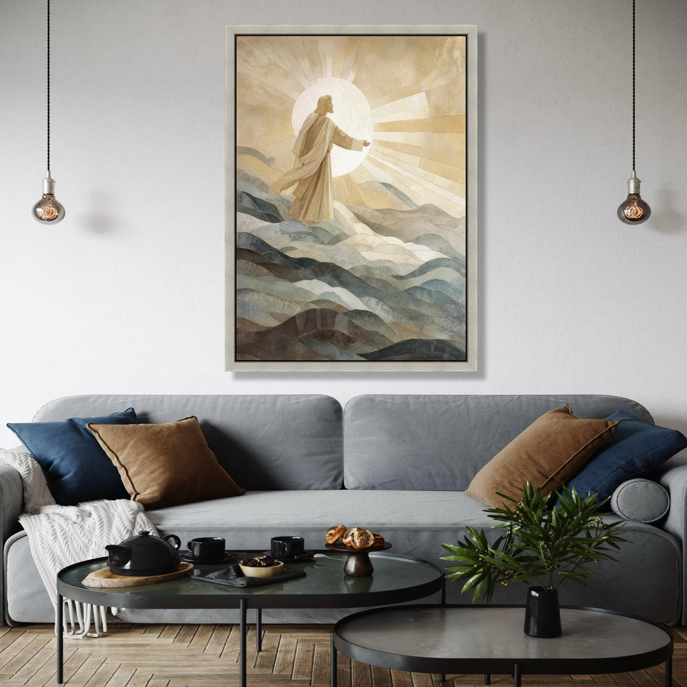 Inspirational Jesus Figure Canvas, Religious Wall Art, Spiritual Sun Rays Canvas, Sacred Home Decoration, Gift Art, Home Decor, Print
