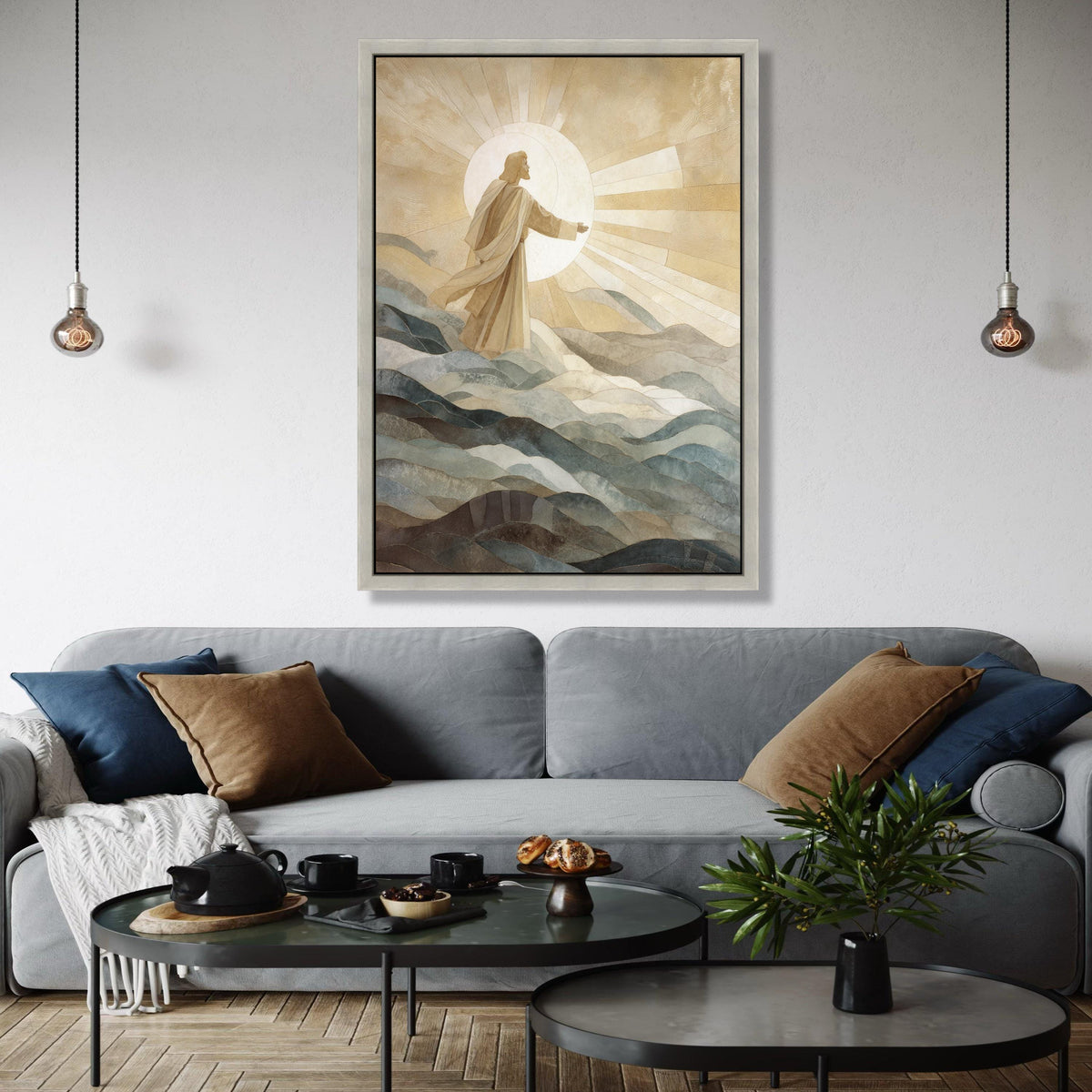 Inspirational Jesus Figure Canvas, Religious Wall Art, Spiritual Sun Rays Canvas, Sacred Home Decoration, Gift Art, Home Decor, Print