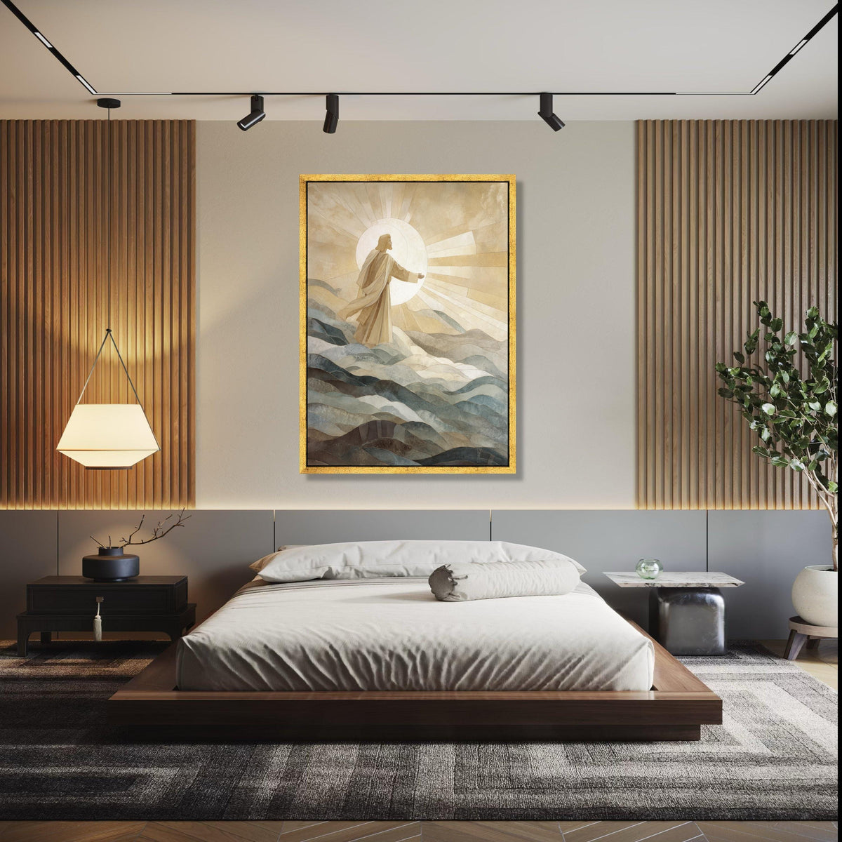 Inspirational Jesus Figure Canvas, Religious Wall Art, Spiritual Sun Rays Canvas, Sacred Home Decoration, Gift Art, Home Decor, Print