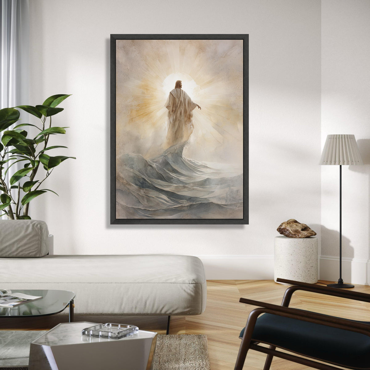 Jesus Walking on Water Canvas, Spiritual Wall Art, Christian Religious Decor, Inspirational Jesus Christ Gift Art, Home Decor, Print