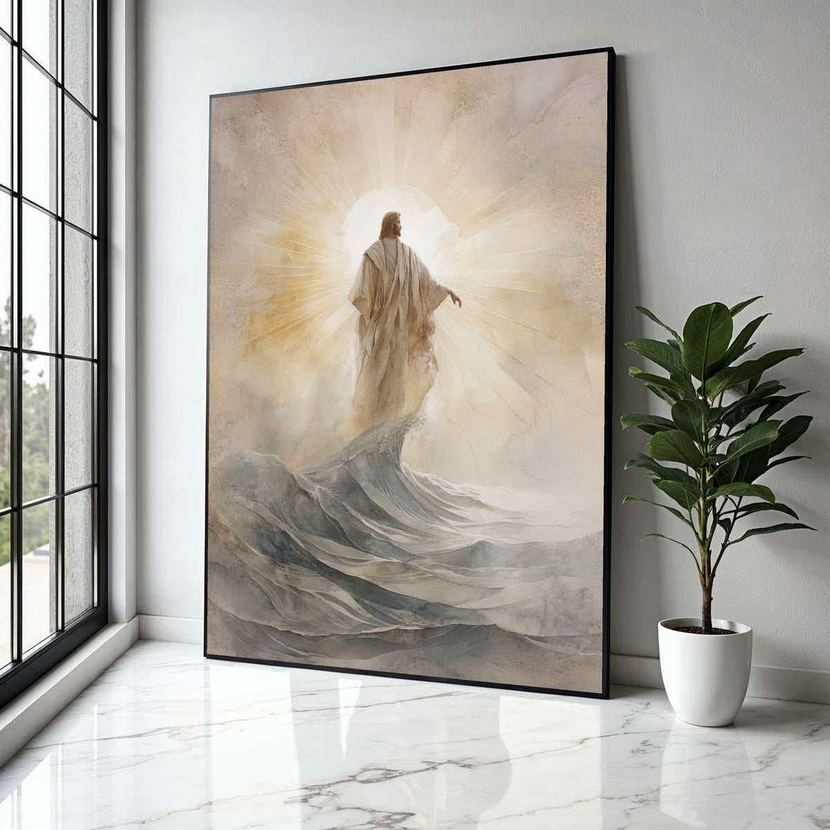 Jesus Walking on Water Canvas, Spiritual Wall Art, Christian Religious Decor, Inspirational Jesus Christ Gift Art, Home Decor, Print