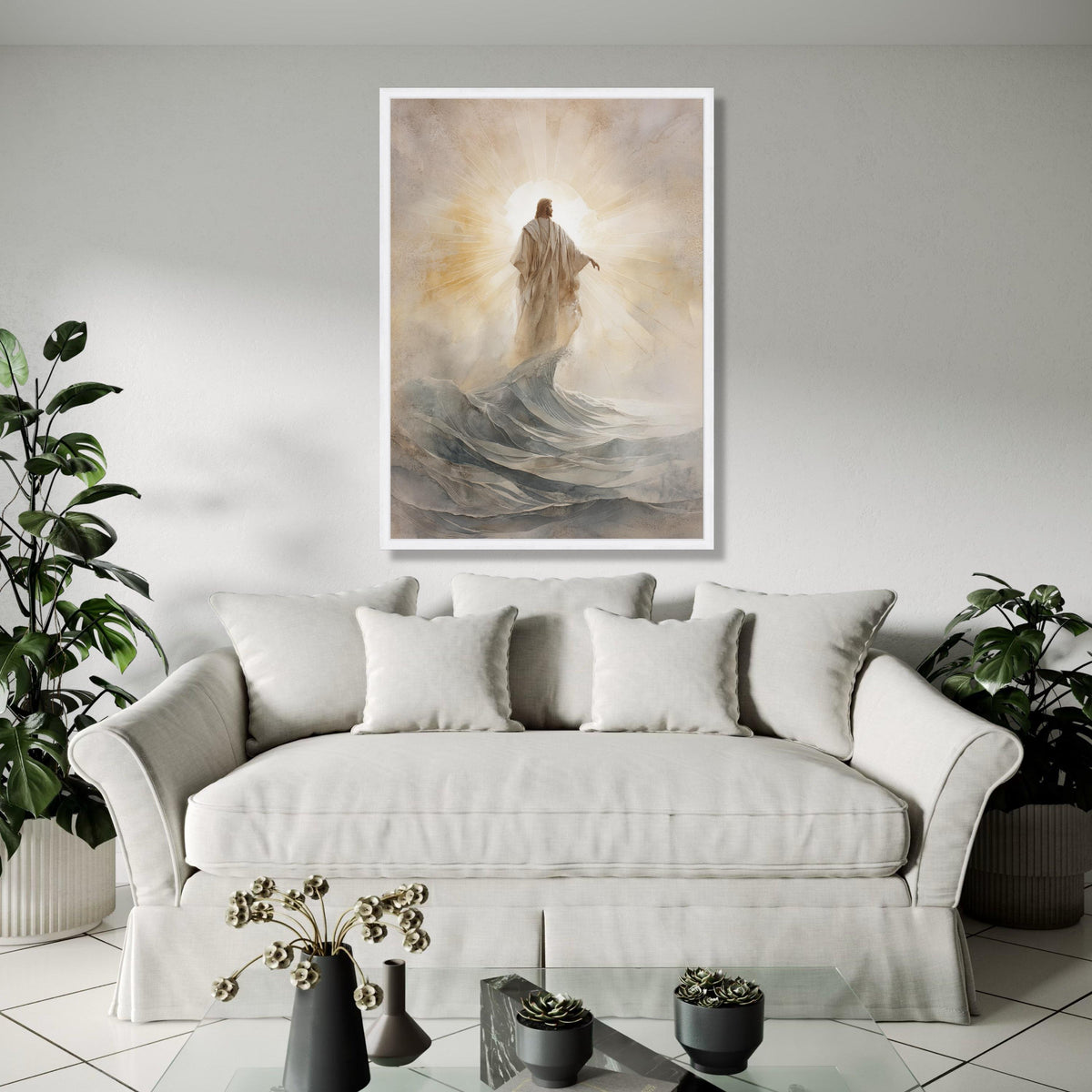 Jesus Walking on Water Canvas, Spiritual Wall Art, Christian Religious Decor, Inspirational Jesus Christ Gift Art, Home Decor, Print